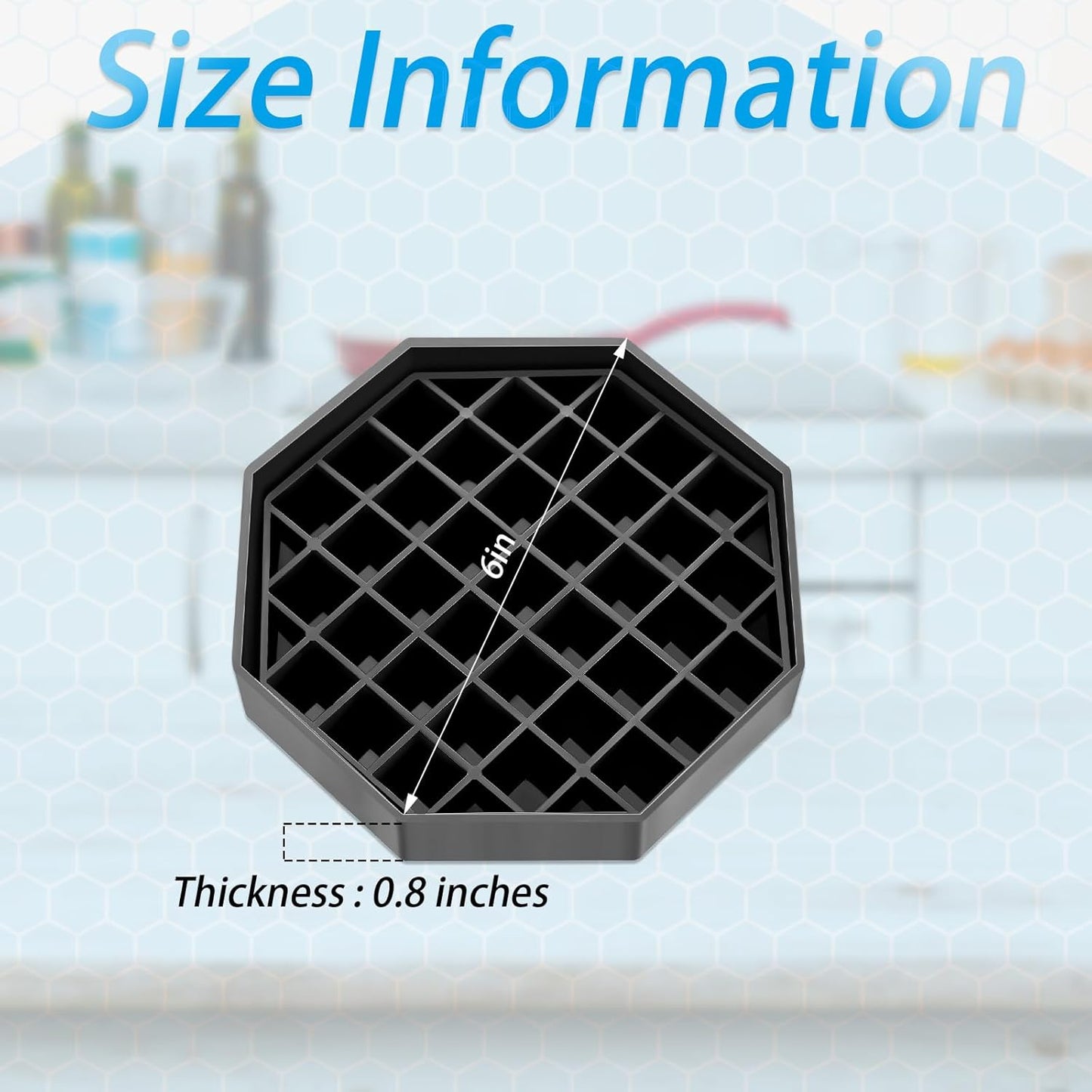 Suclain 8 Pcs 6 Inch Coffee Drip Tray Black Plastic Octagon Coffee Countertop Drip Coaster with Honeycomb Grid for Drink Tea Wine Beverage Dispenser