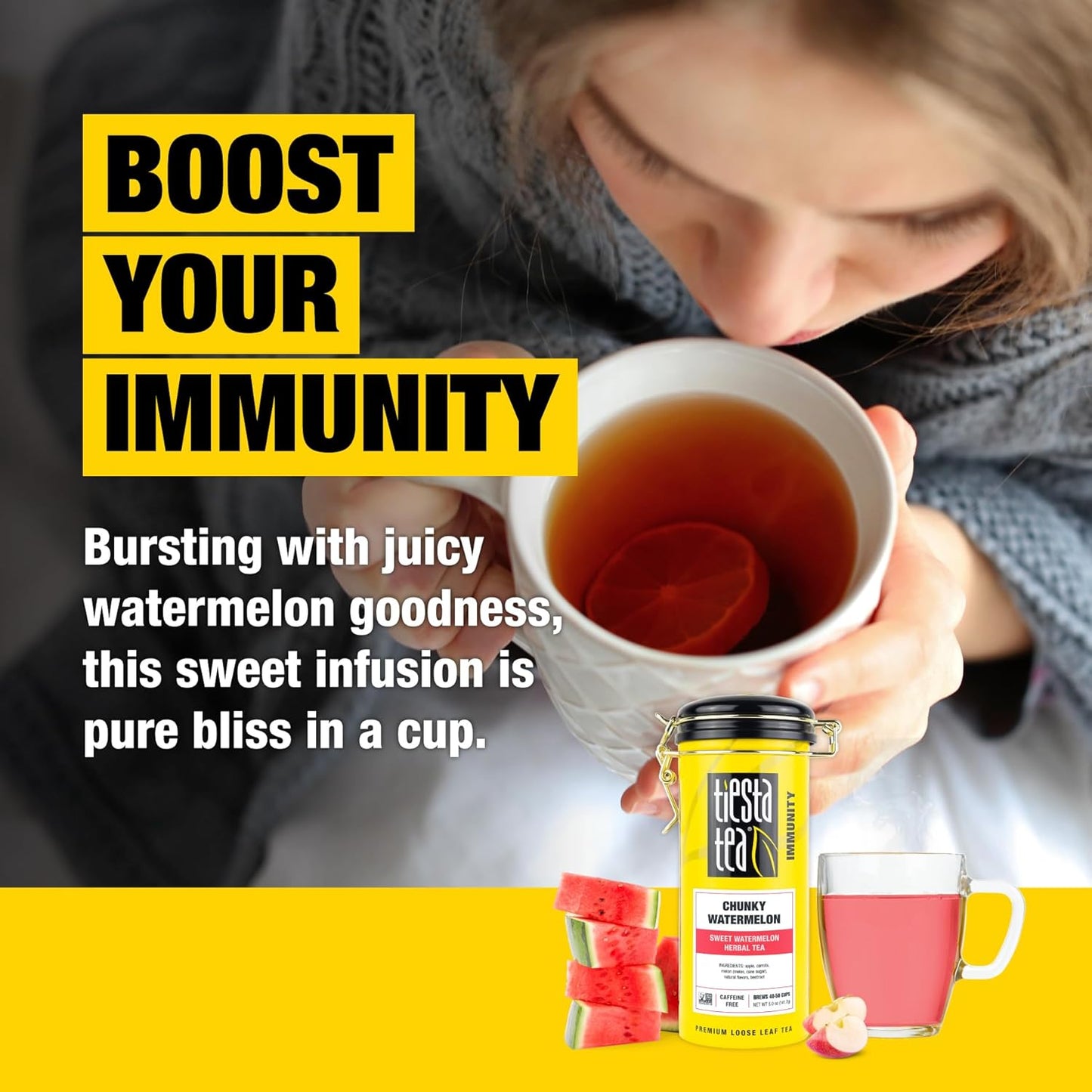 Tiesta Tea - Chunky Watermelon, Loose Leaf, Sweet Watermelon Herbal Tea, Premium Non-Caffeinated Fruit Blend, Makes Hot or Iced & Brews Up to 50 Cups, 5oz Refillable Tin