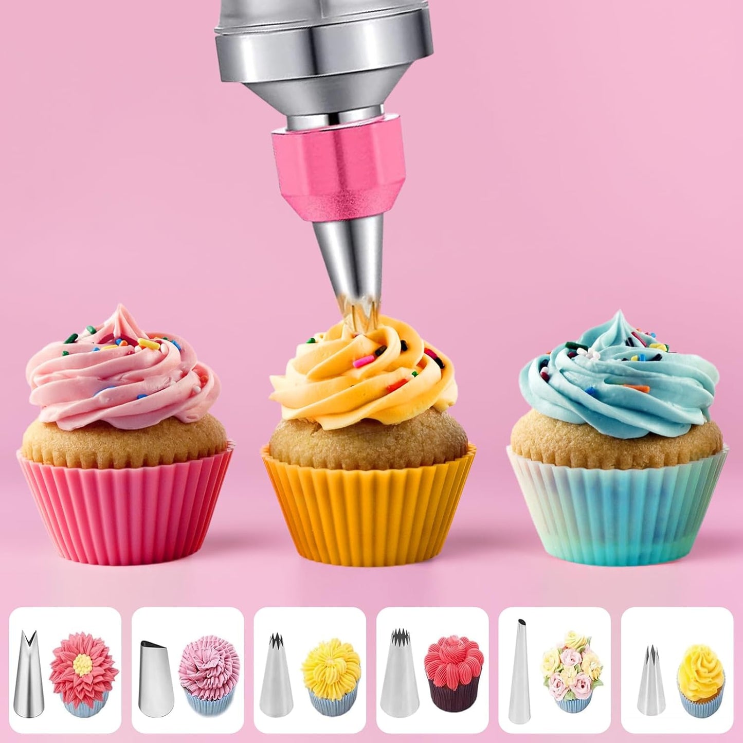 Dessert Decorating Syringe Set,Stainless Steels Cake Decorating Kit,Frosting Piping Kit,Cake Decorating Gun,Icing Piping Kit with 6 Piping Tips 9 Cupcakes 1 Brush & 12 Cookie Cutters