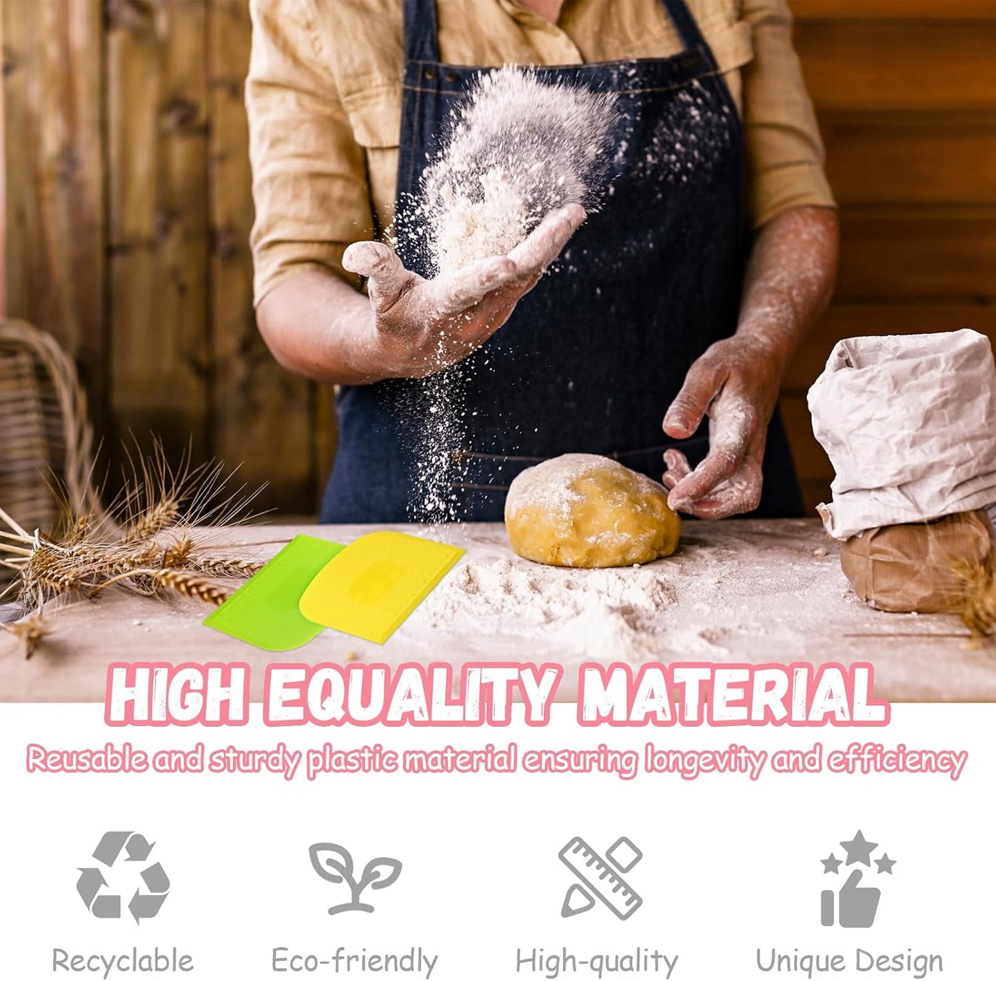 Uiifan 24 Pcs Plastic Bench Scraper with Scale Flexible Dough Multipurpose Cake Cutter Pizza Dough Spatula Food Scraper Tool Gift for Bread Pastry Fondant Icing, 6 Colors