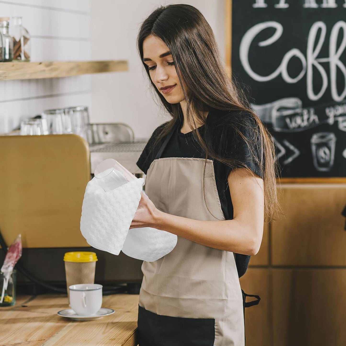 Fintale 100% Cotton Kitchen Towels and Dishcloths Set, 12 x 12 & 15 x 25 Inches, Set of 10 Bulk Super Soft and Absorbent Terry Cloth Dish Towels, Quick Drying Hand Towels with Hanging Loop, White