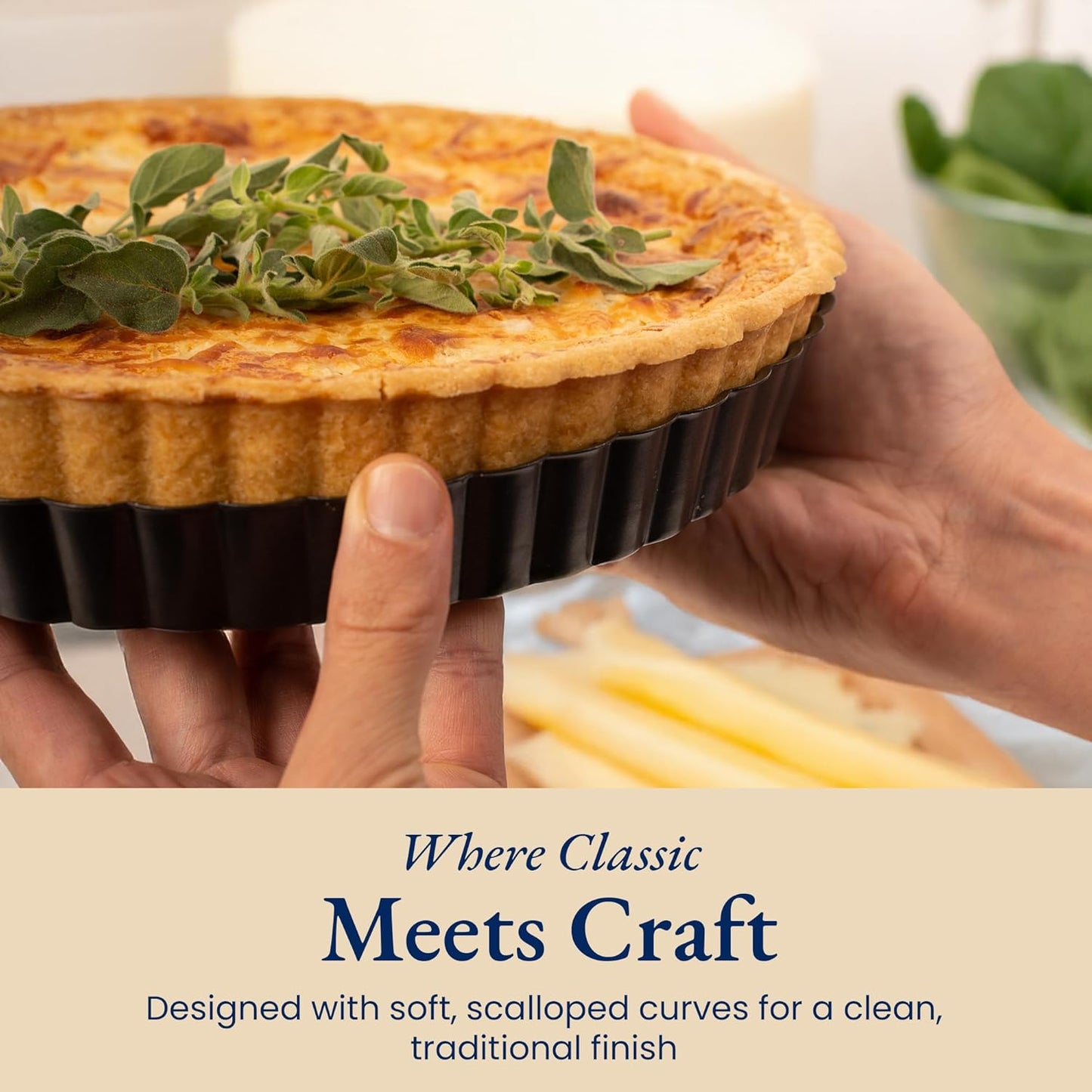 Patz&Patz Classic Tart Pan 9 Inch Removable Bottom with Patented Silicone Crust Shaper | Nonstick Carbon Steel Quiche Baking Dish, Fruit Tart Molds for Baking, Quiche Pan & Pie Mold - PFOA & PTFE-Free