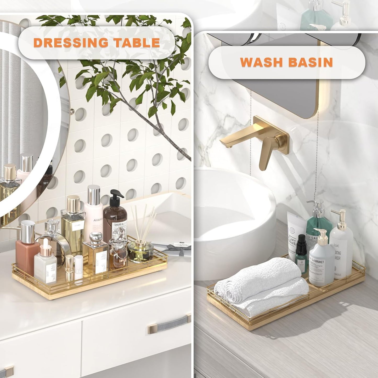 Oak Bathroom Toilet Tank Tray, 13" Wood Back of Toilet Paper Storage Tank Topper Basket, Vanity Tray for Perfume Makeup Candle Toiletry Organizer for Kitchen Coffee Table Natural Tray Decor