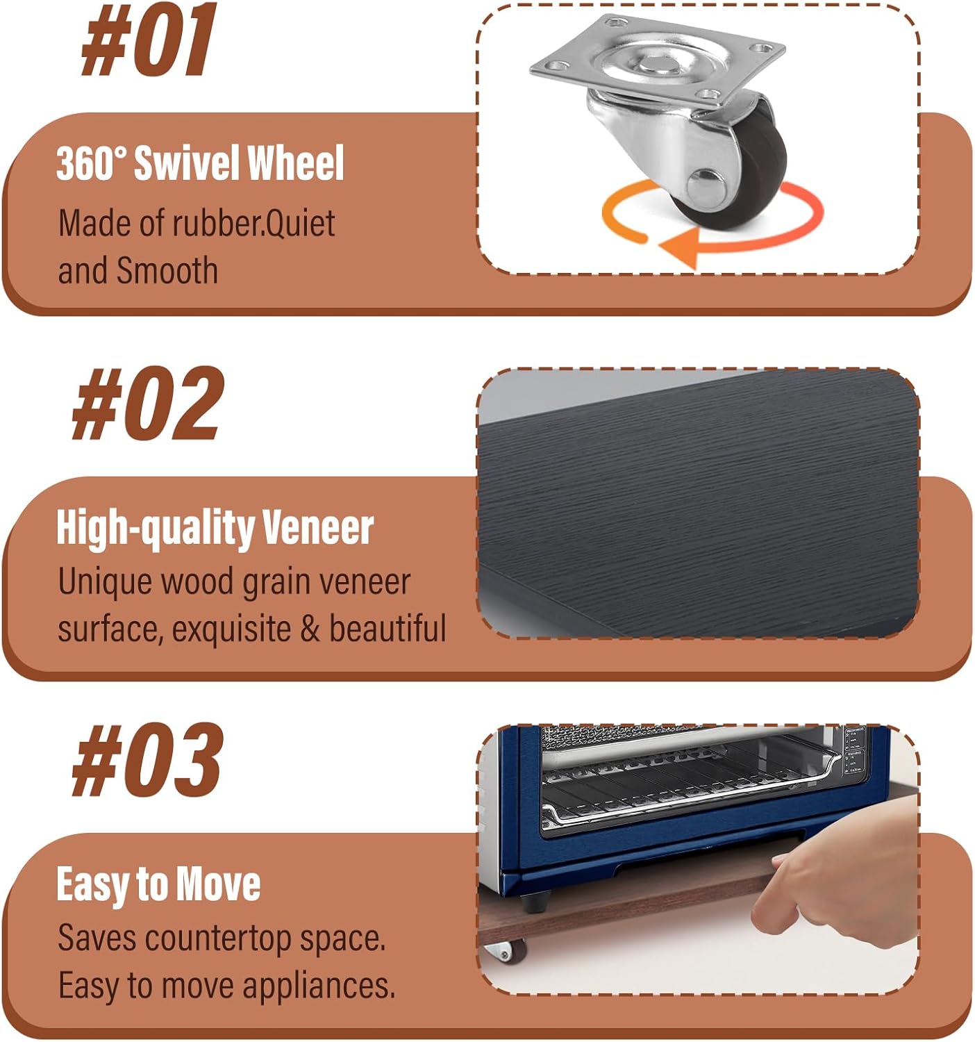 360° Appliance Slider Sliding Tray, Coffee Maker Rolling Tray for Counter Under Cabinet Coffee Pot Mat for Breville Ninja Espresso Machine, Toaster, Air Fryer, Quiet Wheels, Black (Small 13"×9.4")