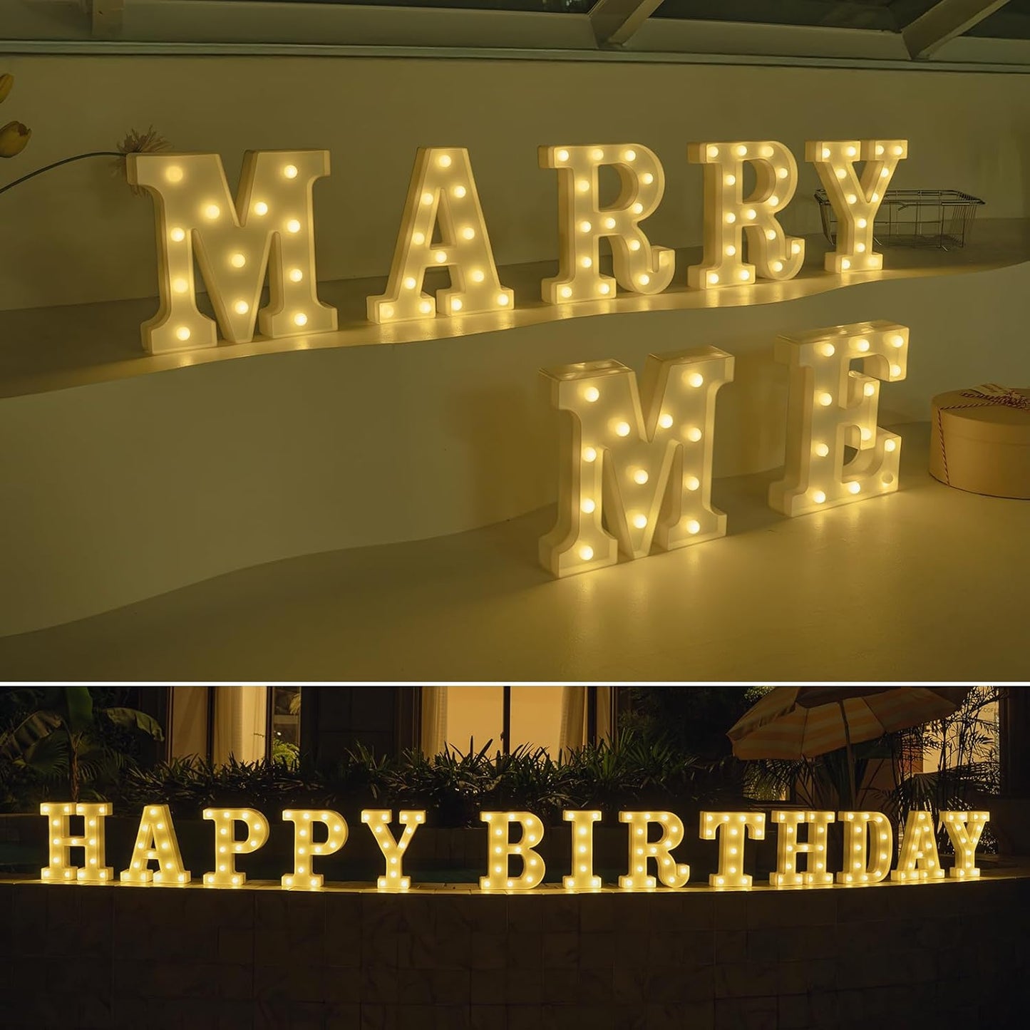 Foaky LED Letter Lights Sign Marquee Light Up Letters Sign for Night Light Wedding/Birthday Party Battery Powered Christmas Lamp Home Bar Decoration(R)