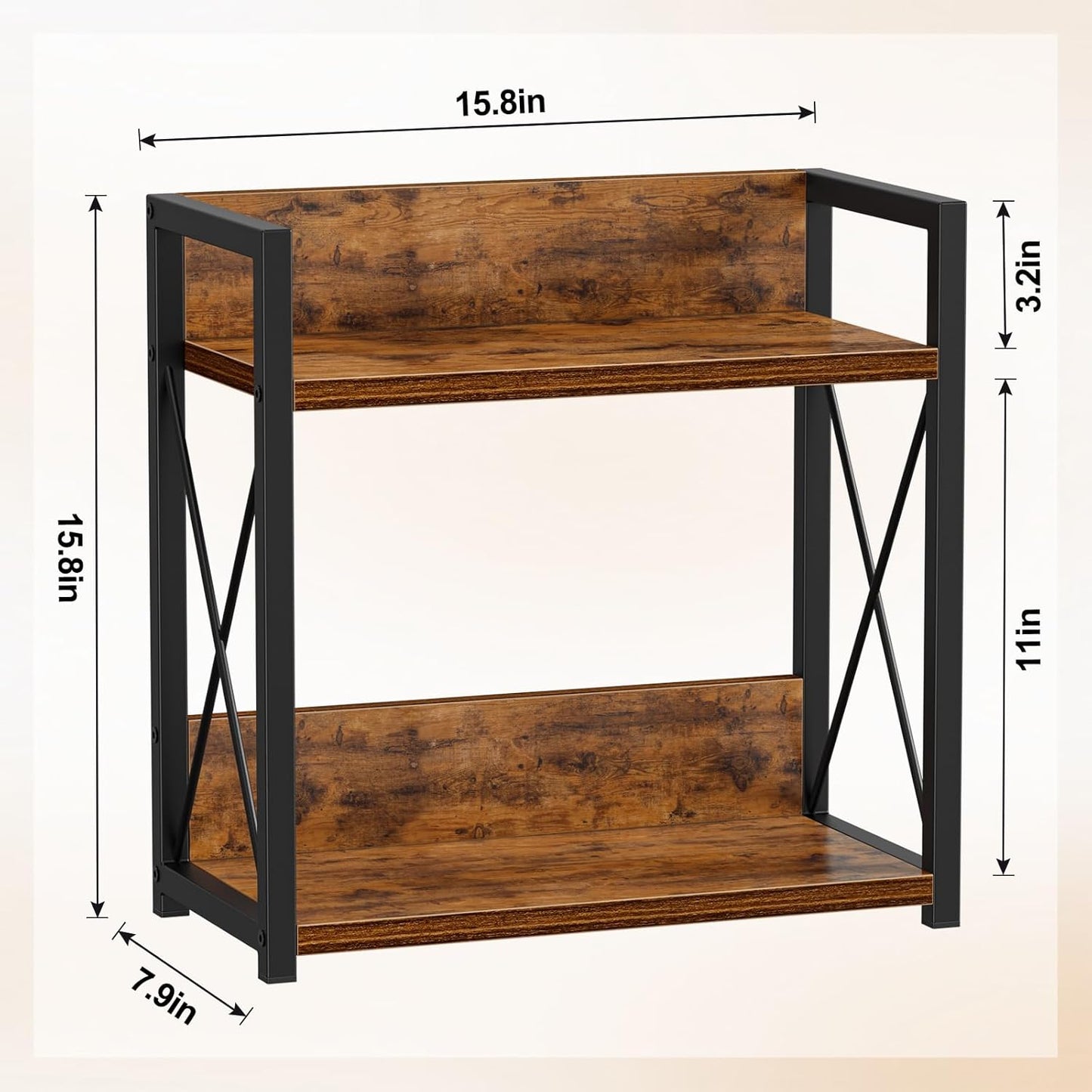 Giikin Kitchen Counter Shelf, Kitchen Countertop Organizer, 2 Tier Spice Rack for Counter, Wood Coffee Bar Organizer for Coffee Station (Brown, L)