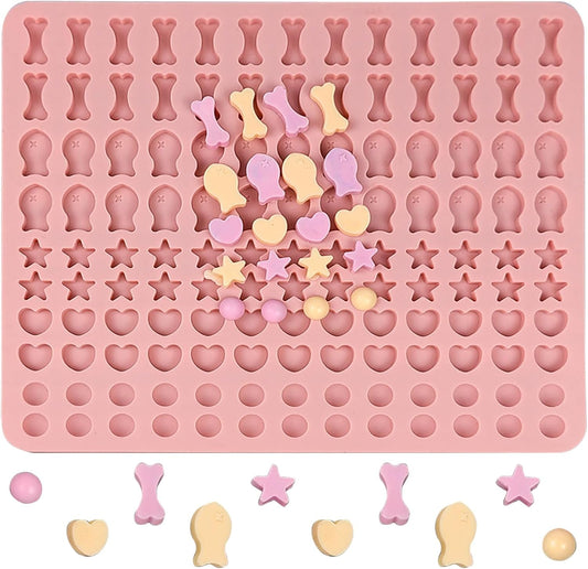 Dog Treat Molds 130 Cavity Mini Silicone Molds Star Heart Bone Fish Roud Shape for Baking Biscuits, Cookie, Candy, Chocolate, Gummy, Cookie
