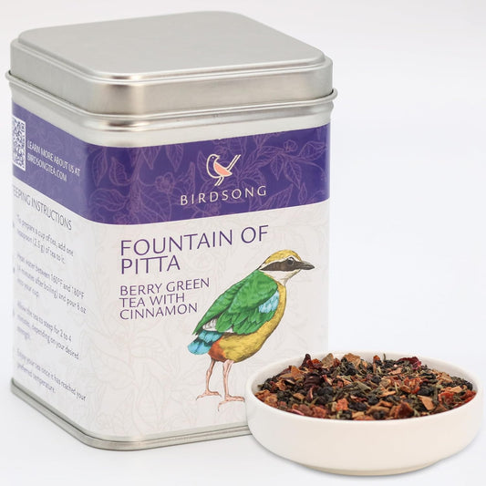 Birdsong Fountain of Pitta: Organic Green Tea Bags with Berries, Rooibos, and Cinnamon | Light, Refreshing and 100% Natural Tea with Health Benefits | 18 Pyramid Tea Sachets