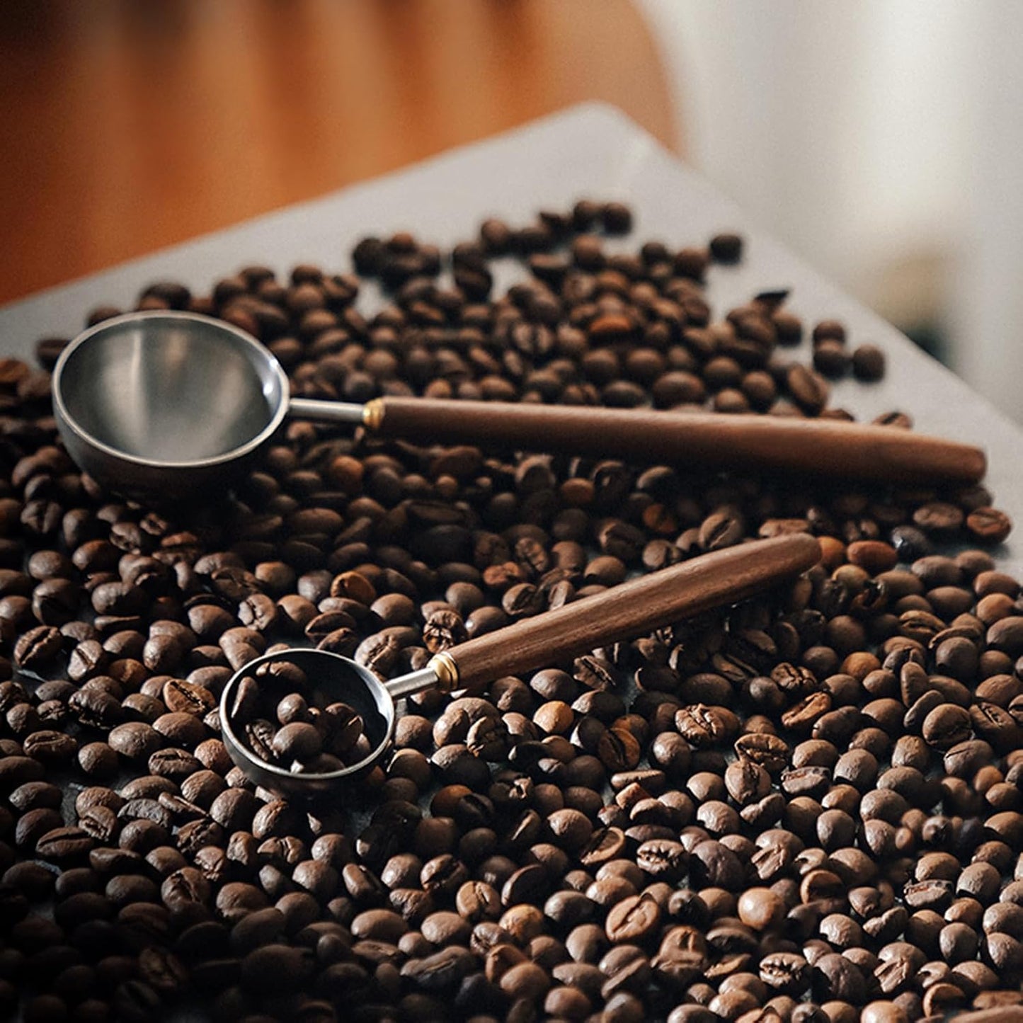 Coffee Spoon - Vintage Walnut Wood Handle, Stainless Steel Coffee Scoop ，Stainless Steel Tea Scoopand Seasoning Spoons (1, Rose Gold, 10g Capacity)