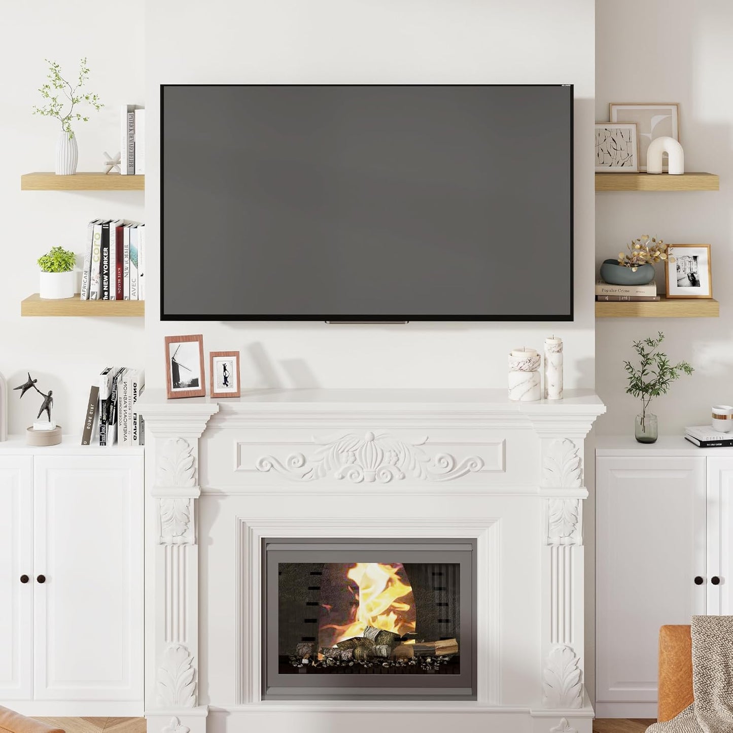 Heimlove 16 Inch Floating Shelves for Wall Oak Shelves Set of 2,Wall Mounted Rustic Wood 8 Inch Deep Floating Shelf with Invisible Brackets for Bedroom Kitchen Living Room