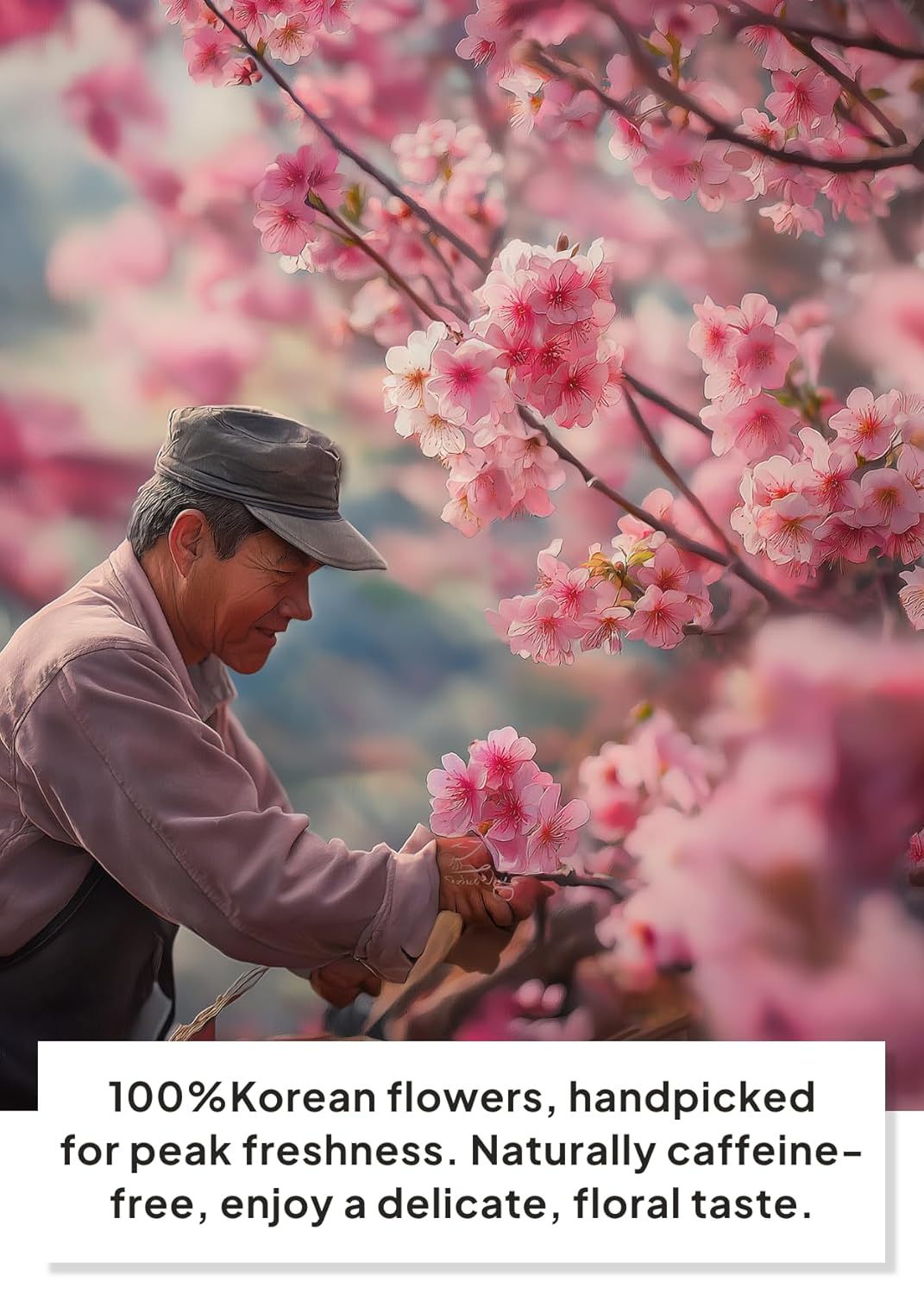 Korean Food, KKOKDAM Original Cherry Blossom Flower Tea, Decaf Floral Blend, Fully Natural Flowers, No Caffeine, Sugar Free, Zero Calories, Made in Korea, 10g