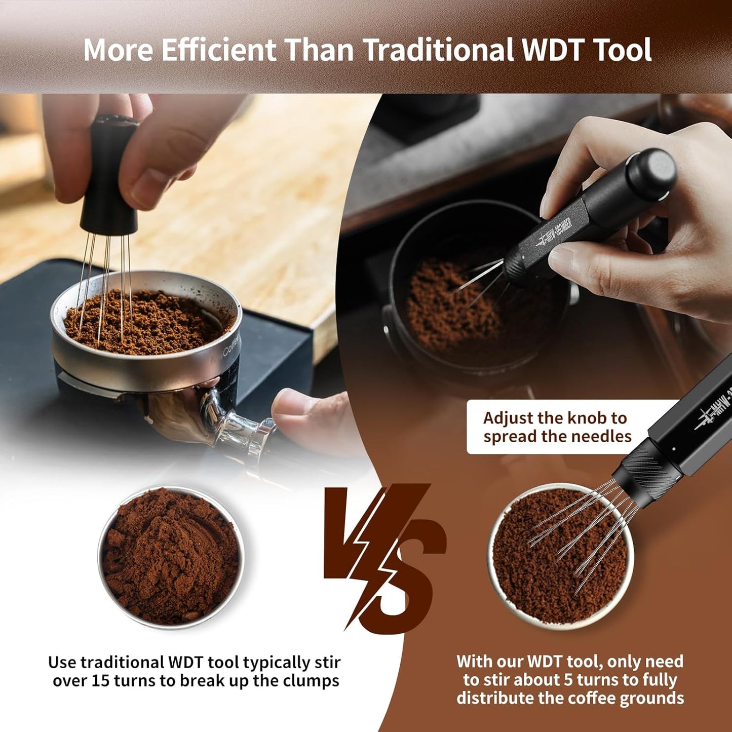 MHW-3BOMBER WDT Tool Espresso Distribution Tool Retractable Espresso Coffee Stirrer, Adjustable Range Coffee Distributor for Barista, Magnetic Store, 0.4mm 8 Needles with 8 Extra, Pink, T6191-OS