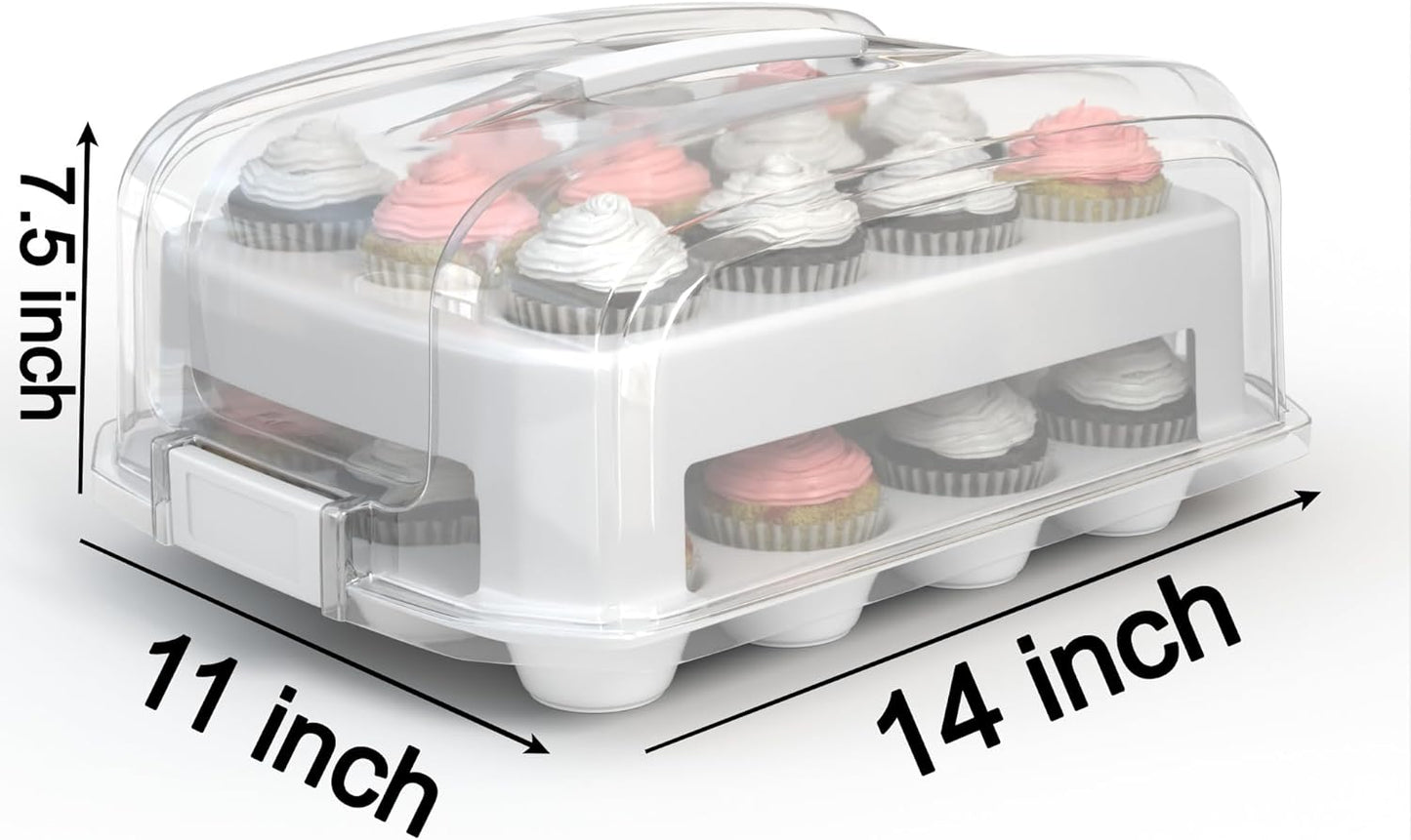 Cupcake Carrier, White Cupcake Holder Carries 24 Standard-Size Cupcakes, Muffin Traveler Two Tier Stand Reusable Cupcake Box