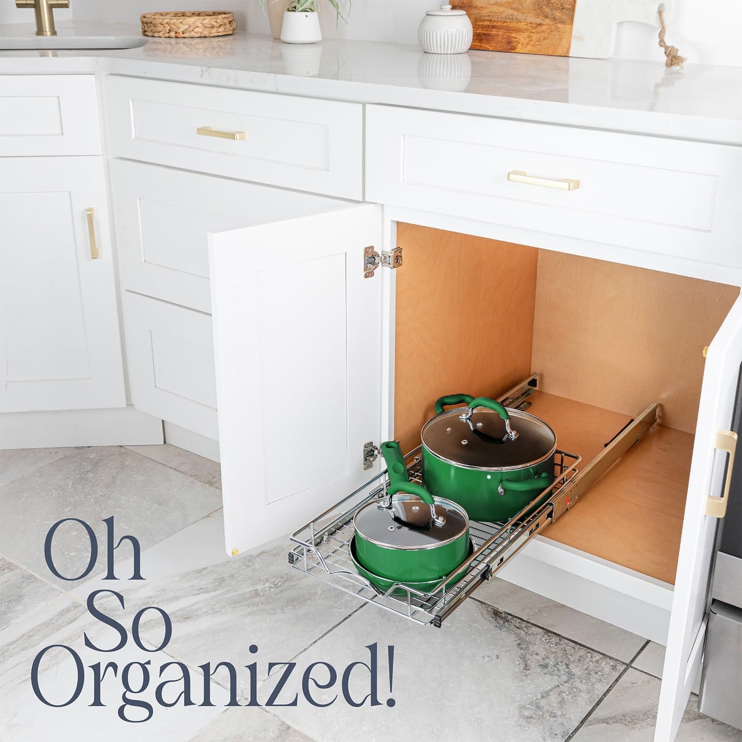 HOLD N' STORAGE Pull Out Cabinet Organizer, Heavy Duty-w/Lifetime Limited Warranty -11”W x 17”D-Requires At Least 12-1/4” Cabinet Opening, Steel Metal Cabinet Drawers Slide Out, Chrome Finish