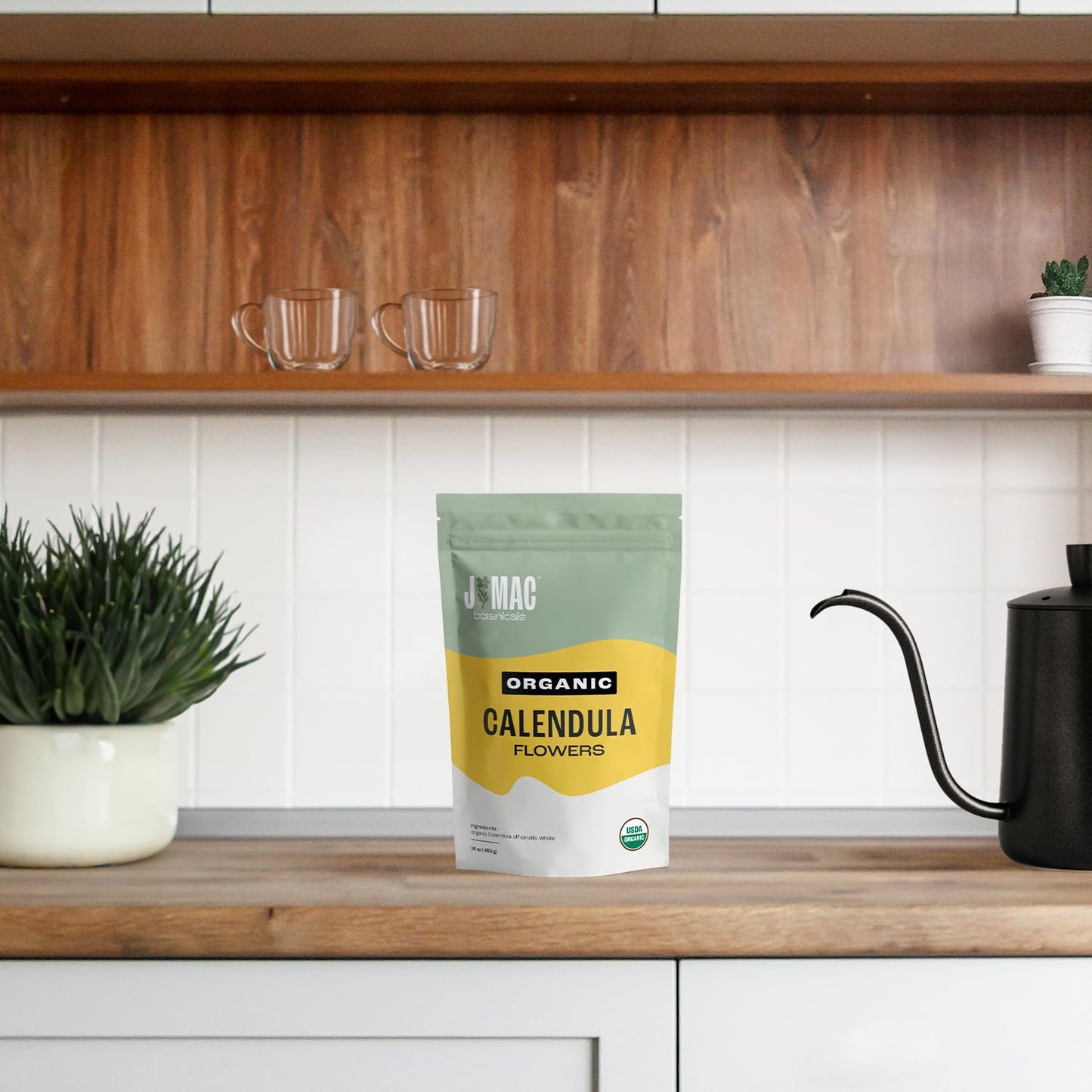 J Mac Botanicals, Organic Calendula Flower (16 ounce), whole dried flowers and petals, loose leaf tea, marigold flower, USDA Certified Organic. Great for loose leaf teas, cocktail bombs, salve