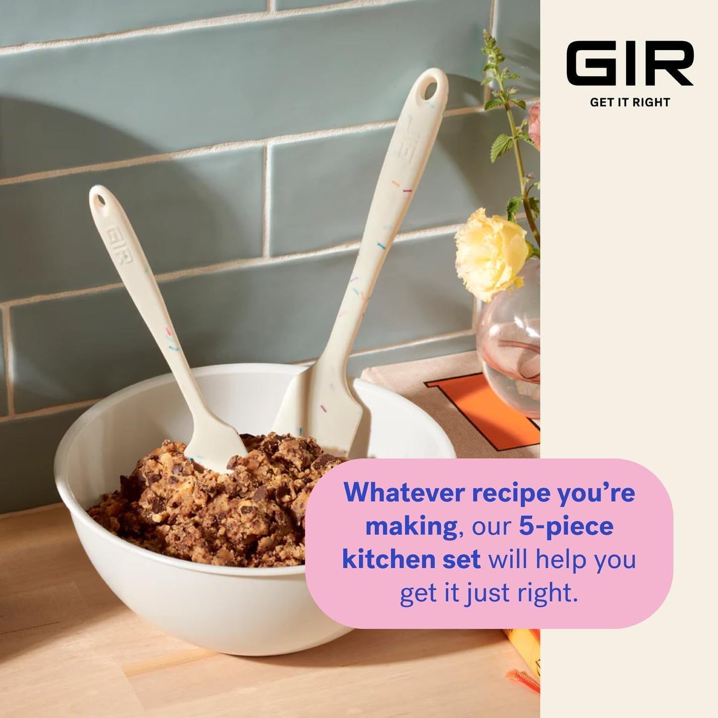 GIR: Get It Right 5-Piece Cooking Utensils Set - Red Silicone Kitchen Utensils - Heat-Resistant & Nonstick Tools - Spatula Set with Spoon, Ladle, Turner & Spoonula