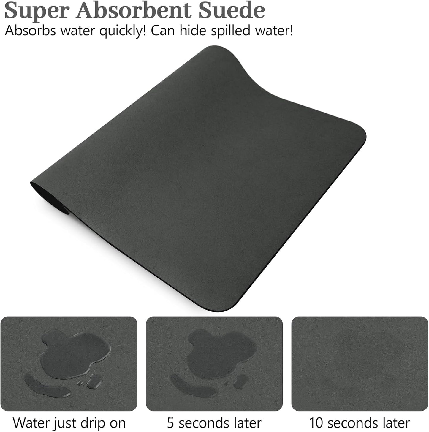 Bloss Coffee Bar Mat for Countertops, Dish Drying Mat for Multiple Usage, Kitchen Counter Mat, Absorbent Hide Stain Rubber Backed Dish Drying Pad(16.1"x24.1", Dark Gray)