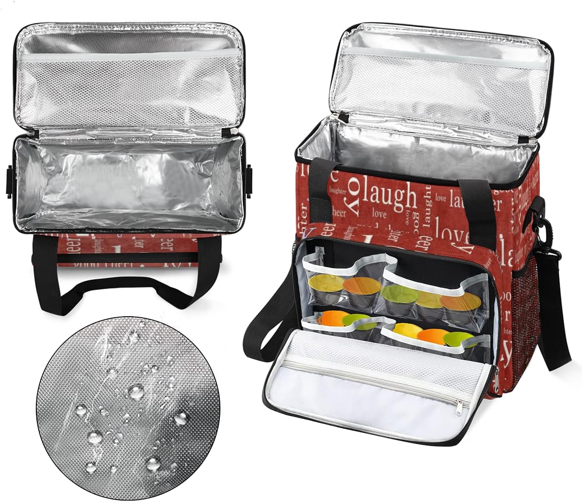 Love Joy Laugh Letter Red Coffee Maker Carrying Bag, Coffee Machine Travel Storage Tote Bag Compatible with K-Mini or K-Mini Plus, Portable Single Serve Coffee Brewer Case with Pockets for K-Cup Pods