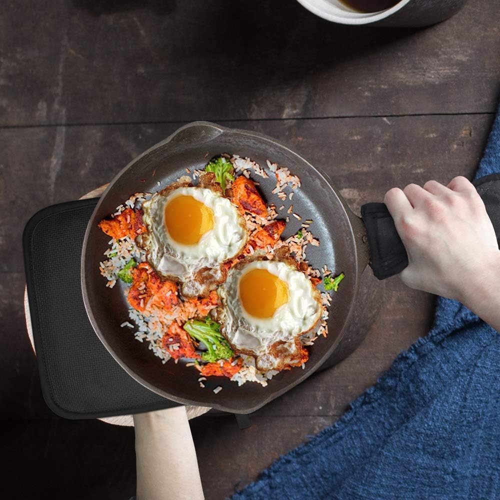 Cotton and Neoprene Oven Pads Pot Holders with Pocket 8"x8.5" Dual-Function Hot Pad Set for Finger Hand Wrist Protection Heat Resistant to 428°F Black