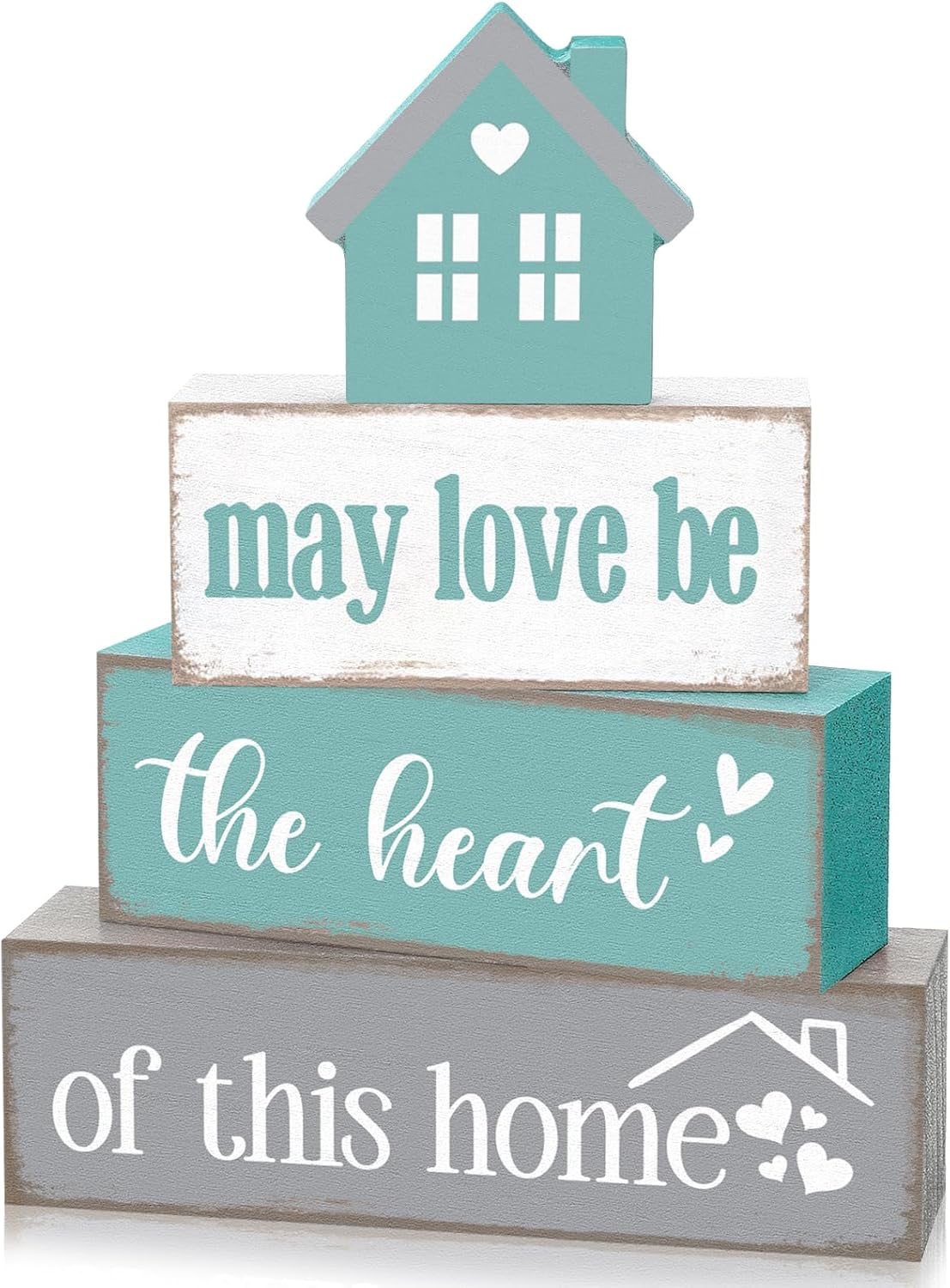 Farmhouse Wooden Tabletop Decor Home Tiered Tray Decor Rustic Pastel May Be Love The Heart of This Home Wood Sign Neutral Decorations for Coffee Shelf Desk Centerpiece Decoration