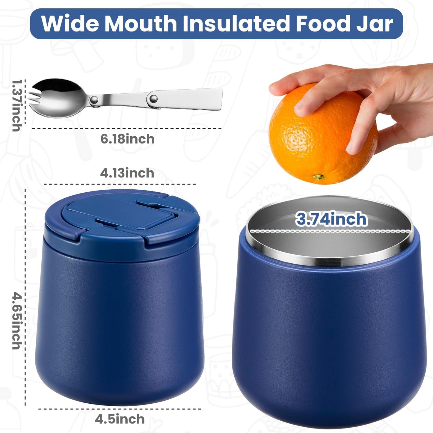 20oz Insulated Vacuum Food Jar with Buckle Lid,Soup Thermo for Hot Food Kids,Wide Mouth Leakproof Stainless Steel Lunch Container with Spoon-Blue