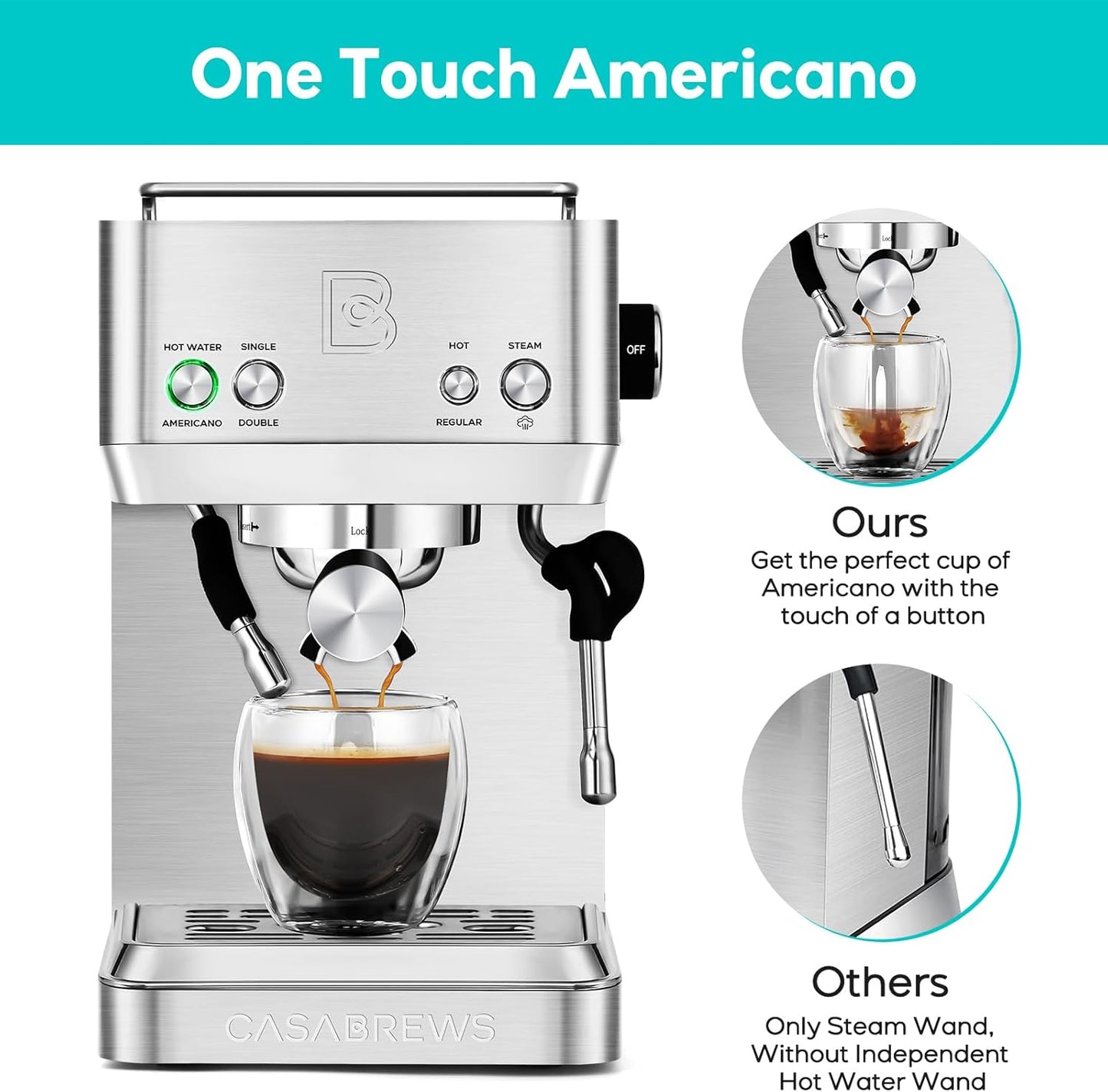 CASABREWS 4700Gense 20-Bar Espresso Machine with Milk Frother and Hot Water Wand, Adjustable Temperature, Ideal for Americano, Latte, Cappuccino