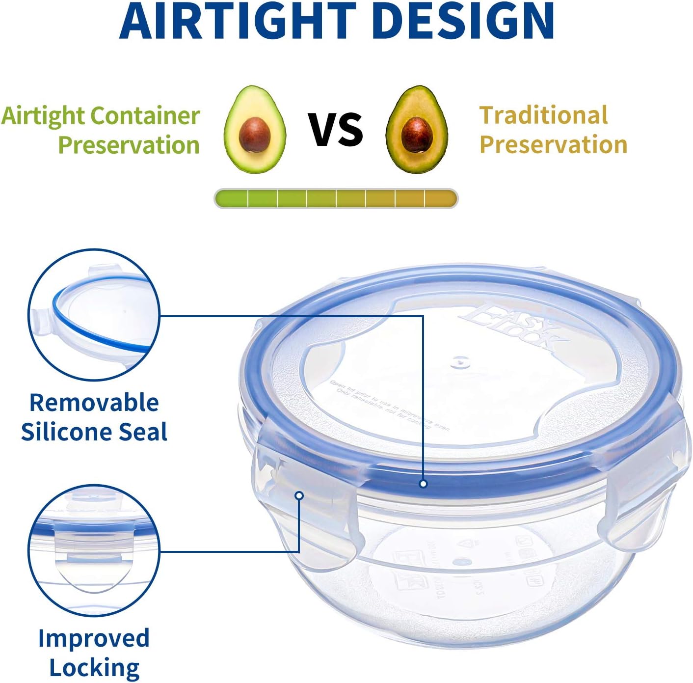 KIGI 6 PACK 10oz Plastic Round Bowls with Lid Airtight Food Storage Container Set Small Meal Prep Containers Bento Box