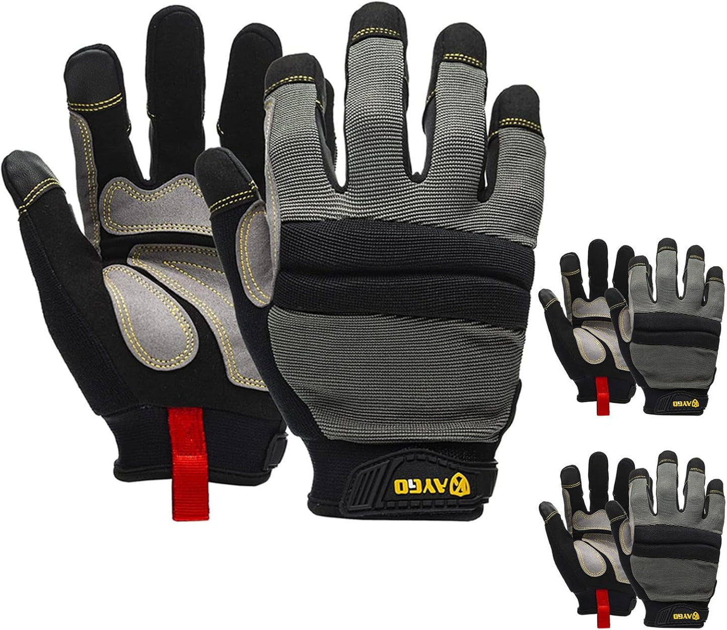 KAYGO Work Gloves For Men, KG125M Mechanic Utility Work Gloves for All Purpose, Excellent Grip, Heavy Duty, Improved Dexterity, Touch Screen,Large,3 Pair,M
