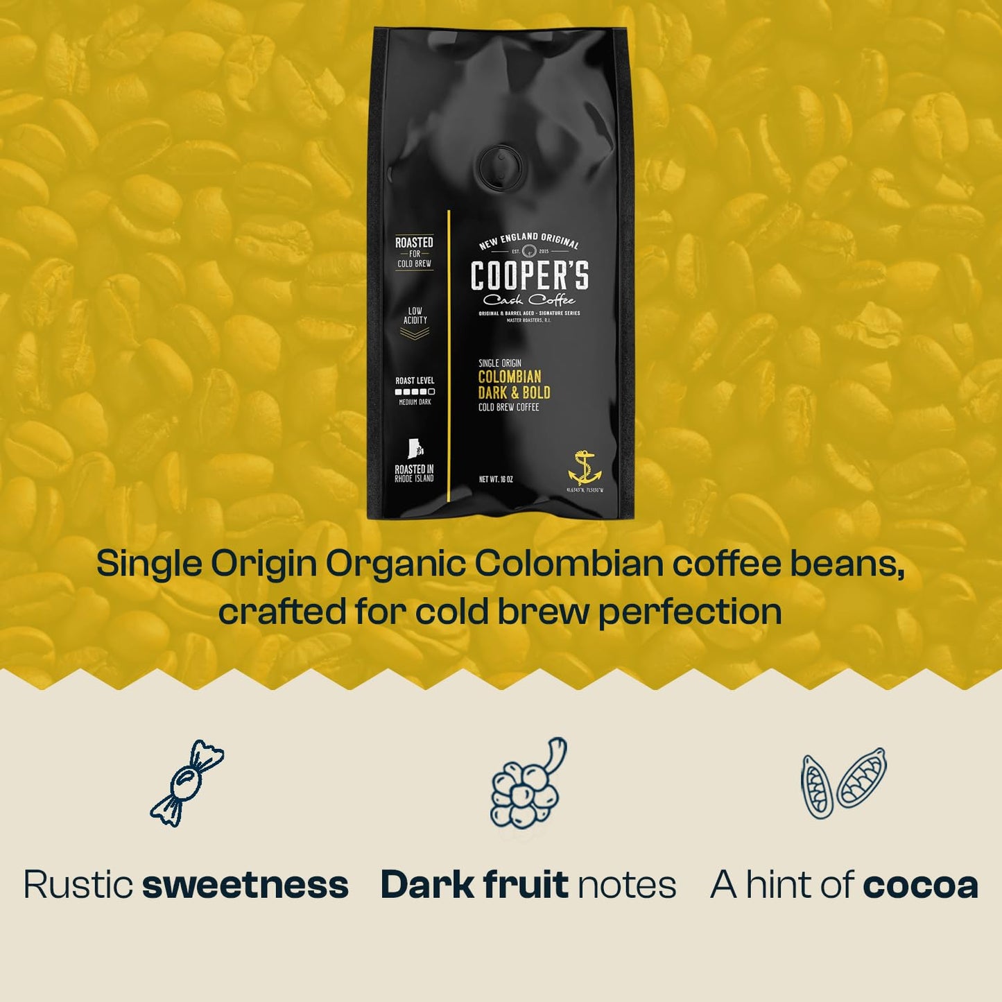 Cold Brew Coffee Colombian Reserve Single Origin Coarsely Ground Coffee - 5 lb. Bag - Dark Roast