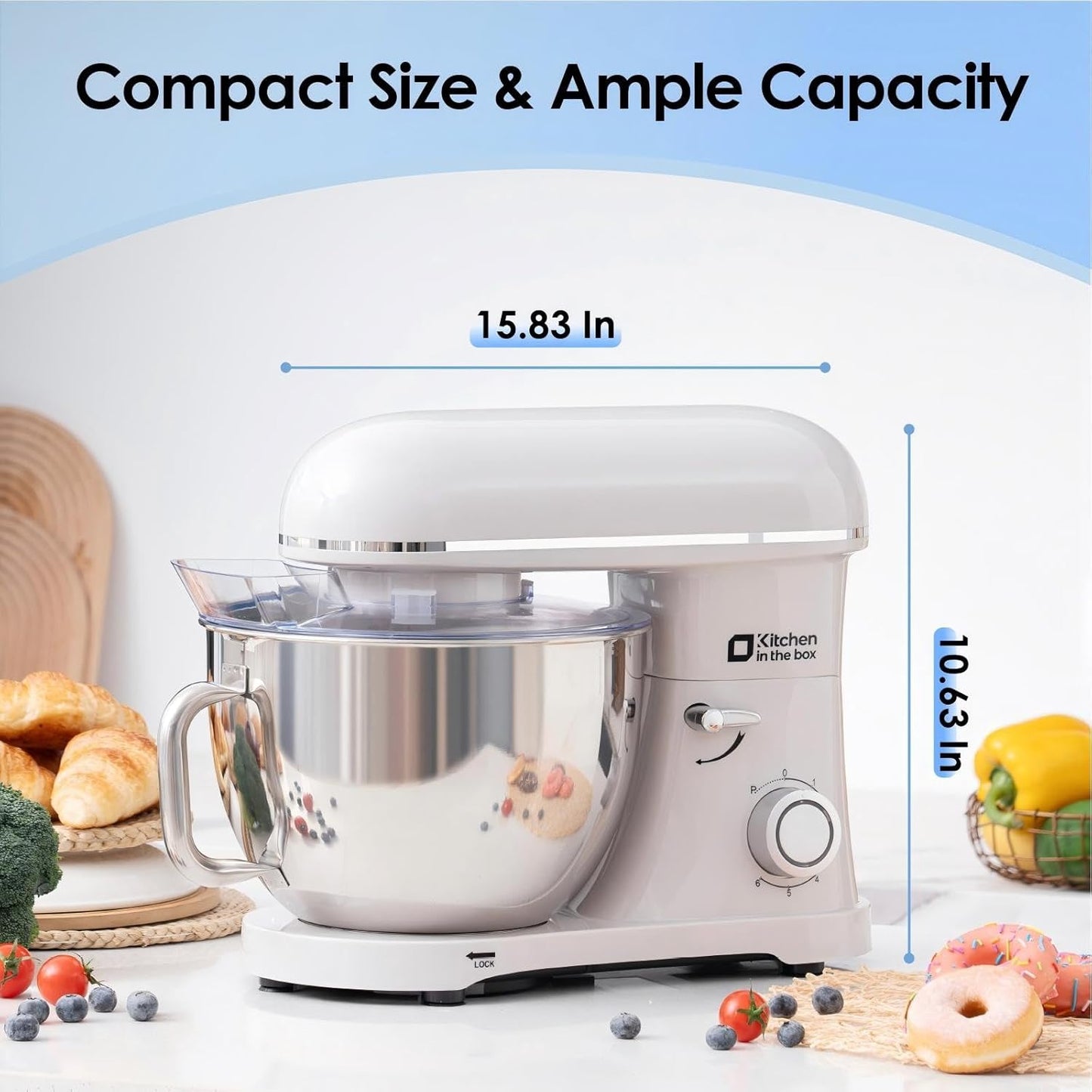 Kitchen in the box Stand Mixer - 8.5 Quart Mixing Bowl, 900 Watt Kitchen Electric Mixer for Heavy Dough, Large Capacity Food Mixer for Home Cooks with Egg Whisk, Dough Hook & Flat Beater (Cream)