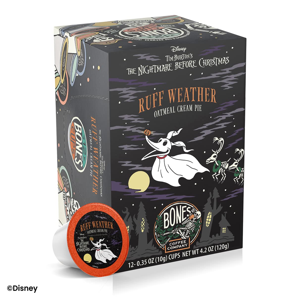Bones Coffee Company Ruff Weather, Oatmeal Creampie Flavored Coffee Pods, Low Acid Medium Roast Single-Serve Bones Cups for K-Cups Brewers Coffee Maker from The Nightmare Before Christmas, 12 Count