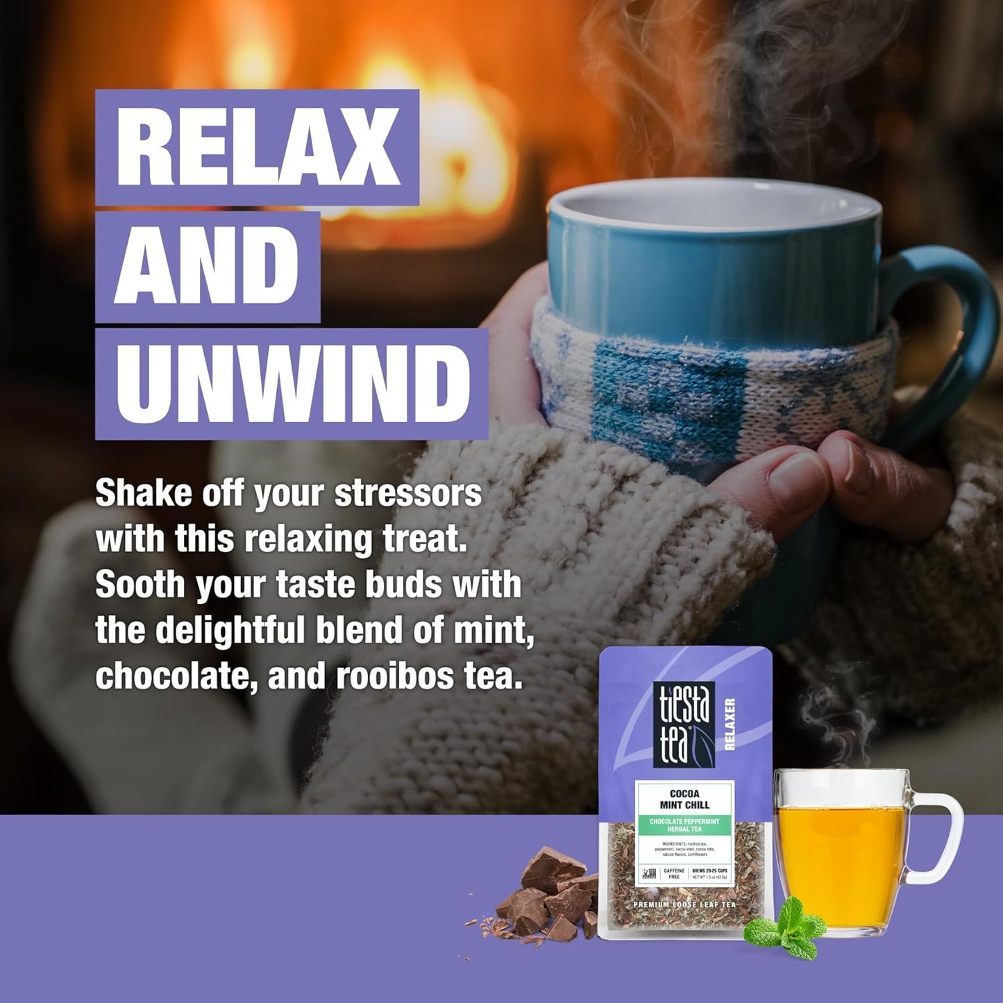 Tiesta Tea - Cocoa Mint Chill Loose Leaf Tea, Chocolate Peppermint Herbal Rooibos Blend, Non-Caffeinated, Brew Hot or Iced, Makes Up to 25 Cups, Resealable Pouch, 1.5 Ounce