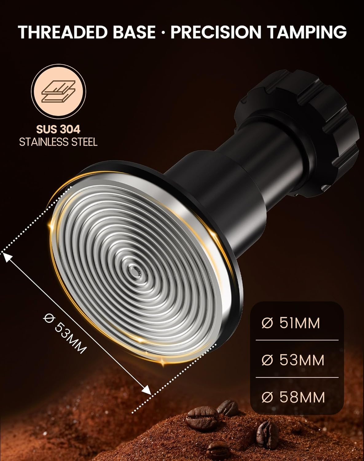 Espresso Tamper Kit, 53mm Spring-Loaded Calibrated Coffee Tamper with Click Feedback, Self-Leveling Ripple Base, Espresso Press Tool Compatible with 54mm Espresso Machines Portafilter, Black