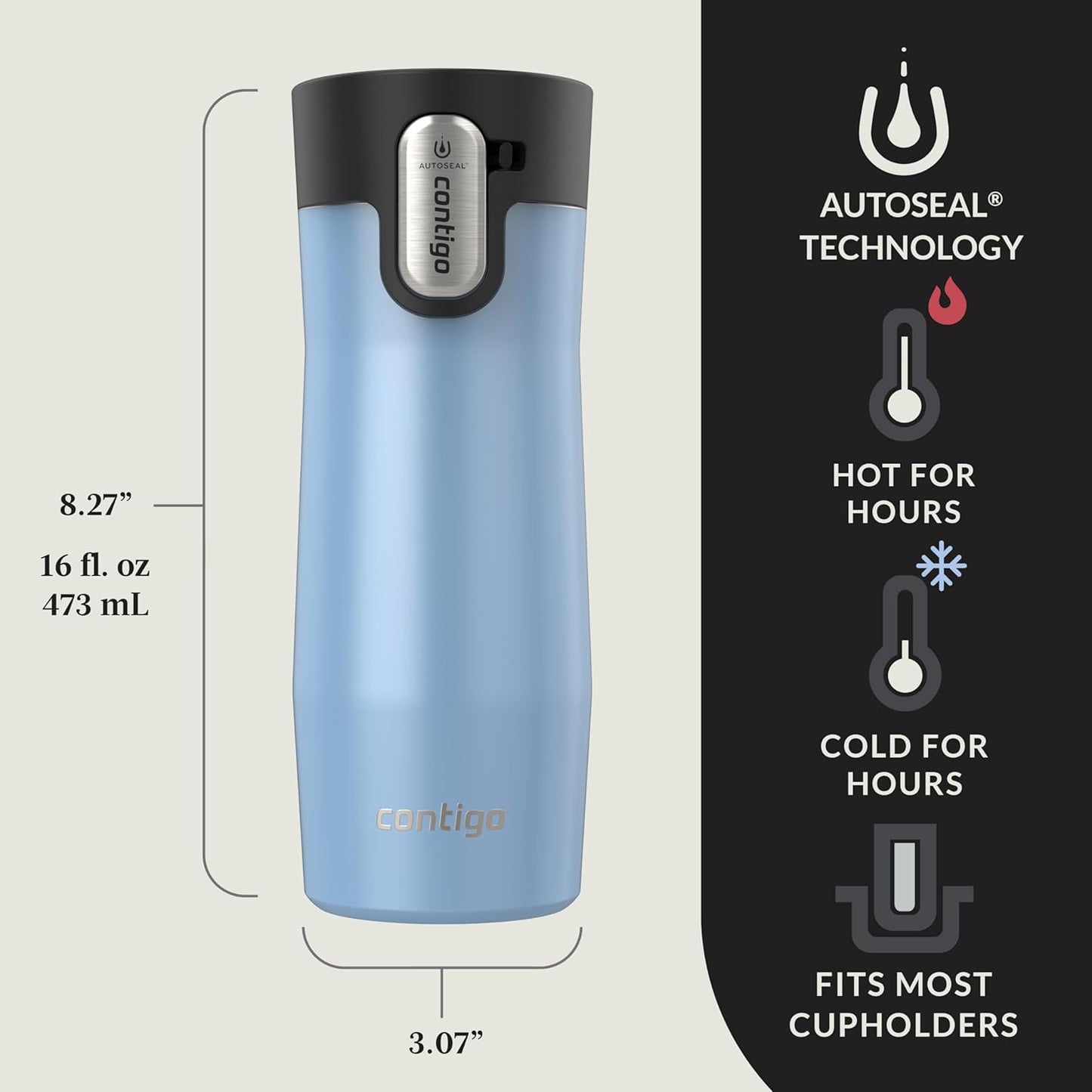 Contigo AUTOSEAL West Loop Vacuum-Insulated Stainless Steel Travel Mug with Easy-Clean Lid 16 oz 2-Pack Salted Frosted Pearl Glacier Frosted Pearl