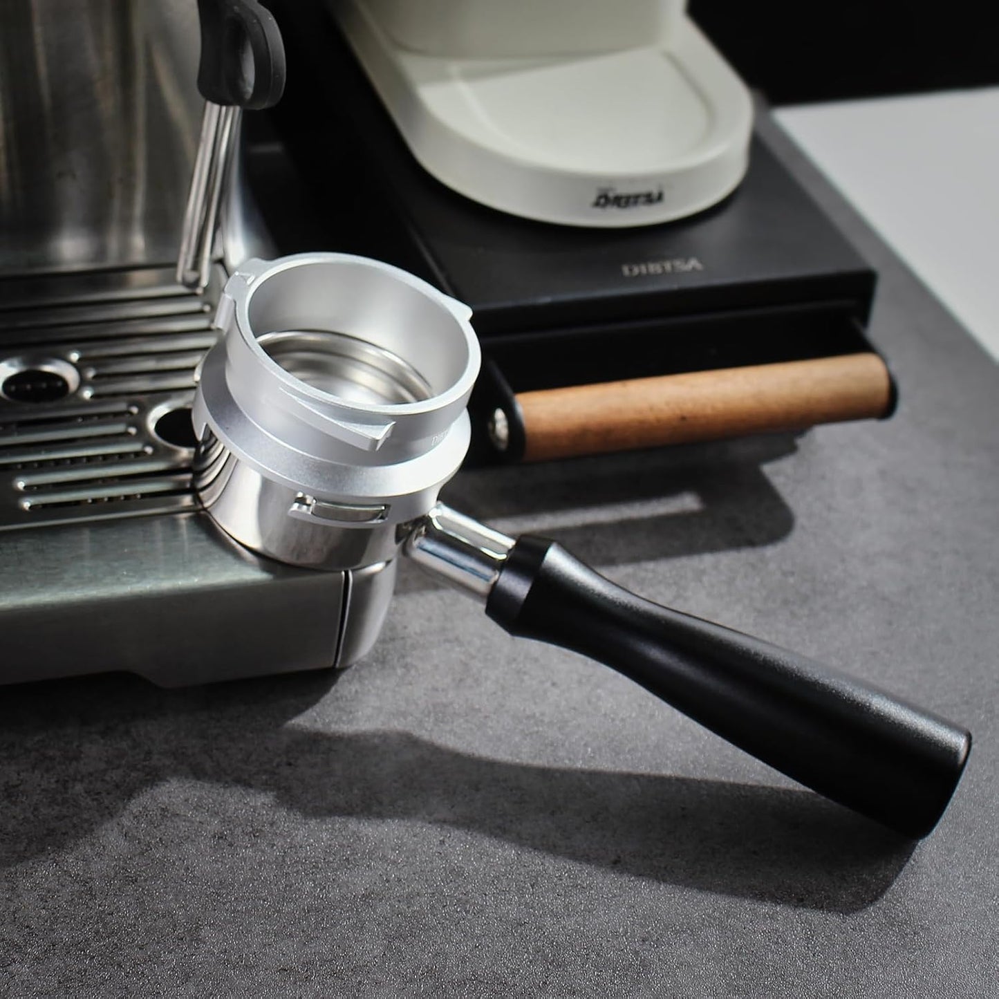 Espresso Dosing Funnel Compatible with Barsetto, Calphalon Temp IQ 58mm Portafilter, Aluminum Alloy, Silver