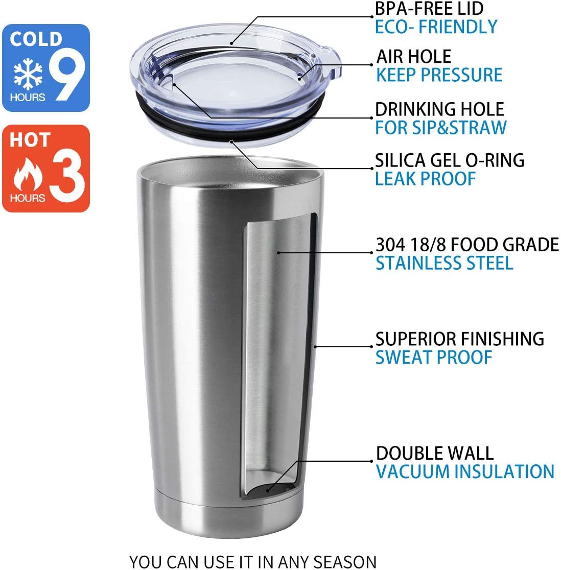 HASLE OUTFITTERS 20oz Tumblers Bulk Stainless Steel Cups with Lid Double Wall Vacuum Insulated Coffee Mugs for Cold & Hot Drinks 8 Pack