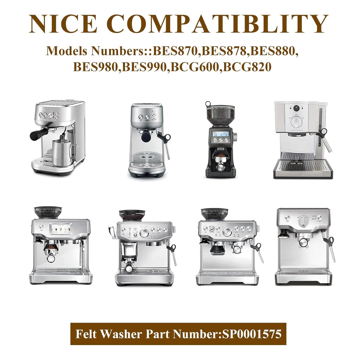 5pcs Felt Washer Replacement Compatible with Breville Espresso Machine Grinders, Wool Ring Gasket Espresso Machine Accessories for BES870 BES878 BES880 BES980 BES990 BCG600 BCG820 Models