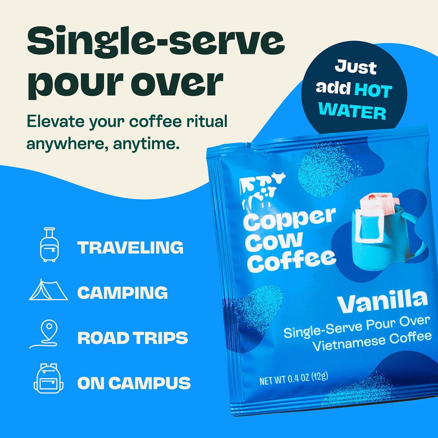 Copper Cow Coffee Premium Vietnamese Coffee: Single-Serve Vanilla Coffees (includes: 24 vanilla coffees)