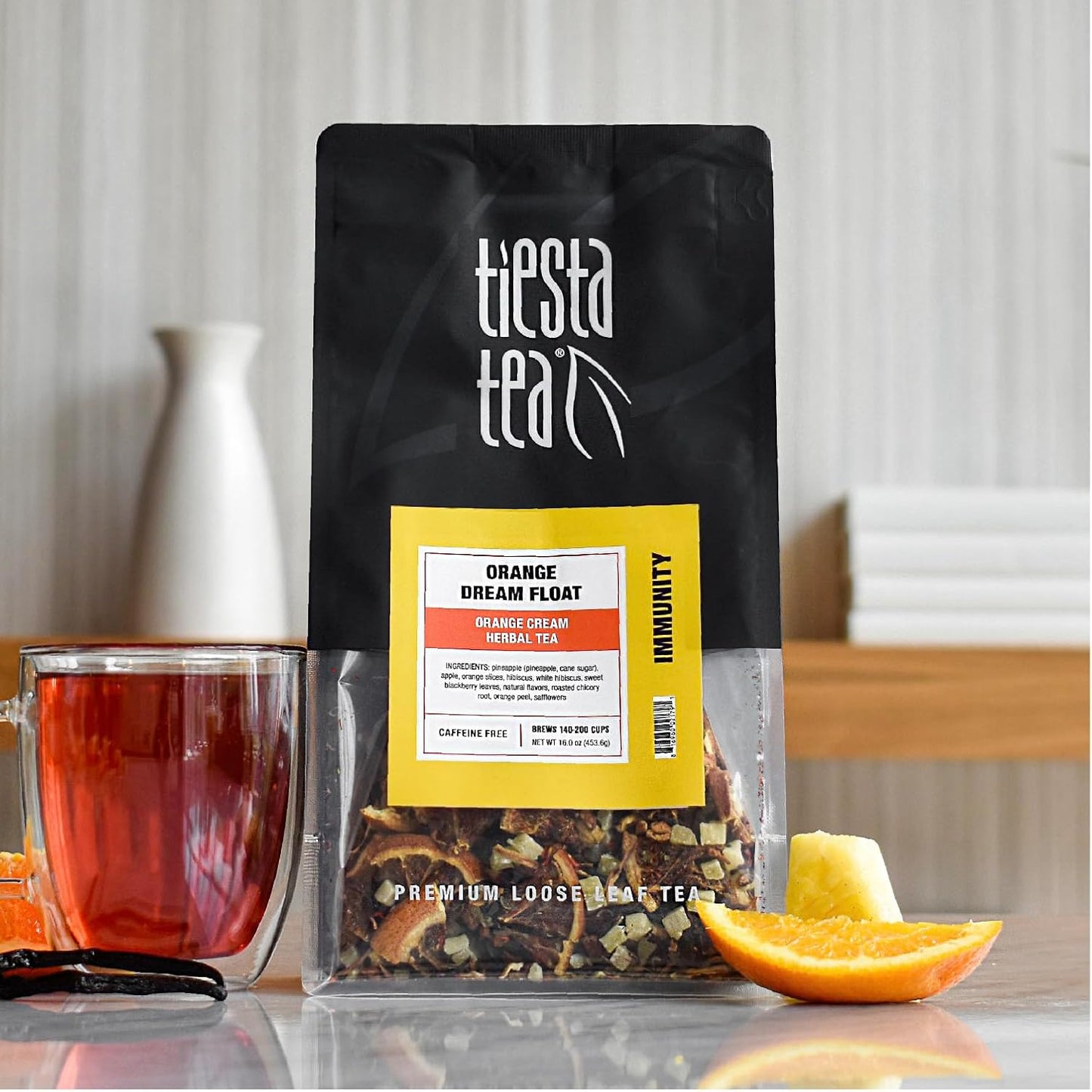 Tiesta Tea - Orange Dream Float Tea, Loose Leaf, Orange Cream Herbal Tea, Premium Caffeine-Free Tea Blend, Make Hot or Iced & Up to 200 Cups, 16 oz Resealable Bulk Pouch