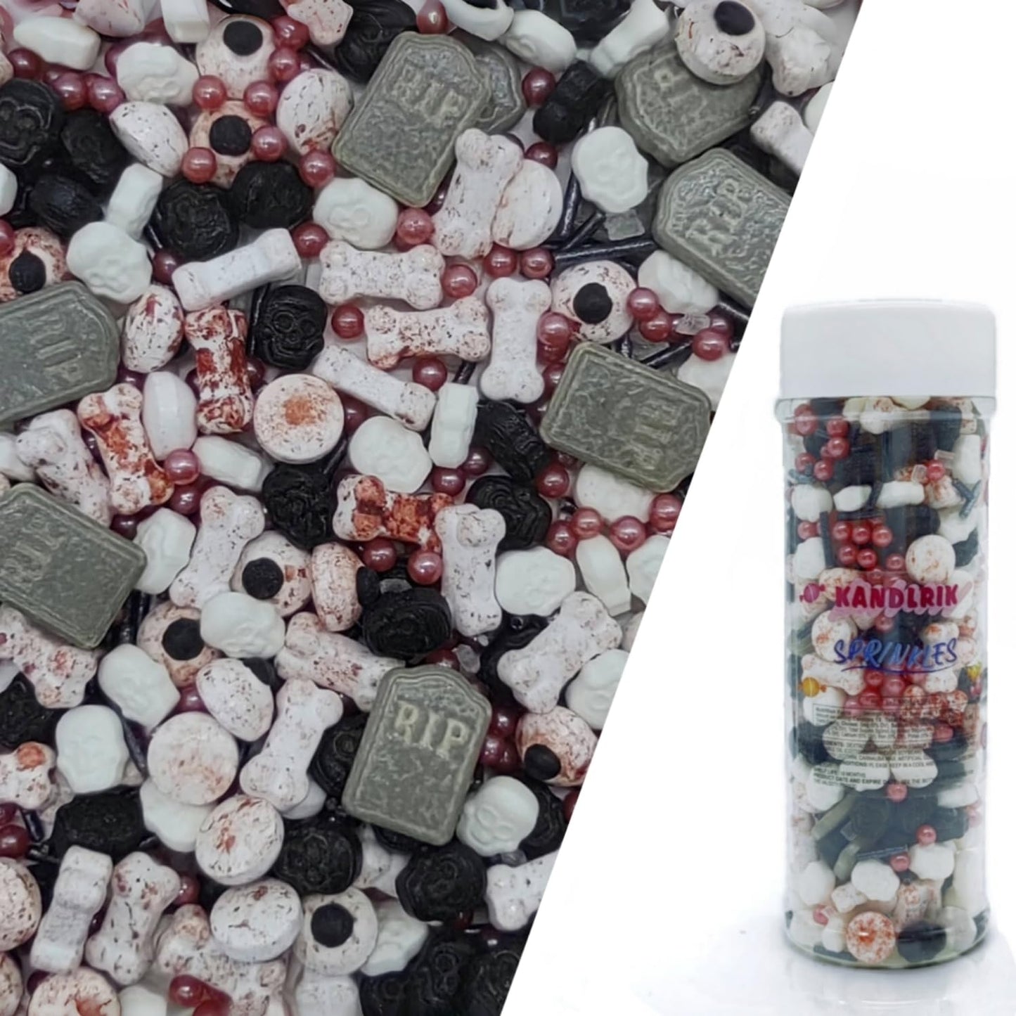 Halloween Sprinkles Gravestones & Bones & Eyes & Skull Topper Edible Themed Sprinkles For Cookie Decorating, Chocolate Desserts, Cupcakes, Ice Cream 4.58OZ