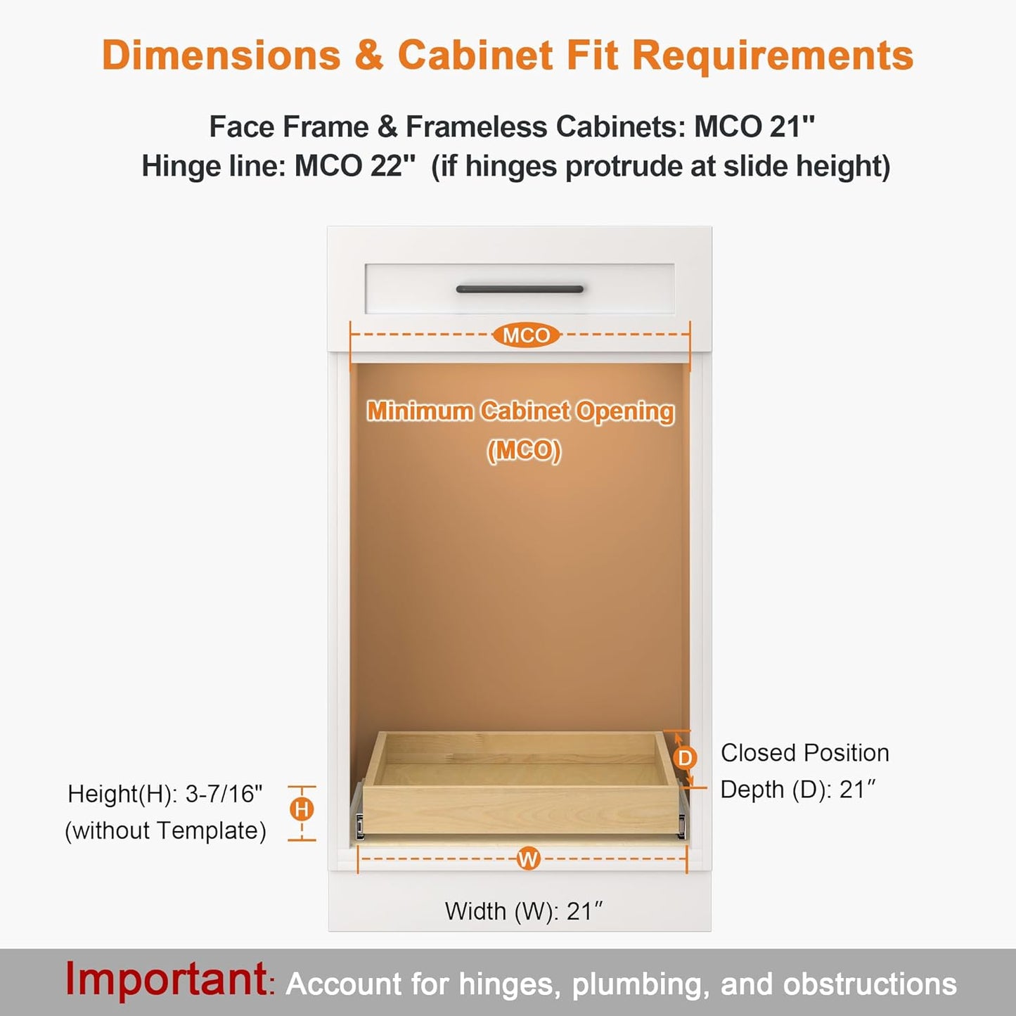 ALINE FURNITURE Pull Out Drawers for Cabinets Birch Wood, 21" W X 21" D Soft Close Slide Out Drawer for Kitchen Cabinets, Pull-out Shelves, Sliding Shelf for Pantry Cabinet Organizer