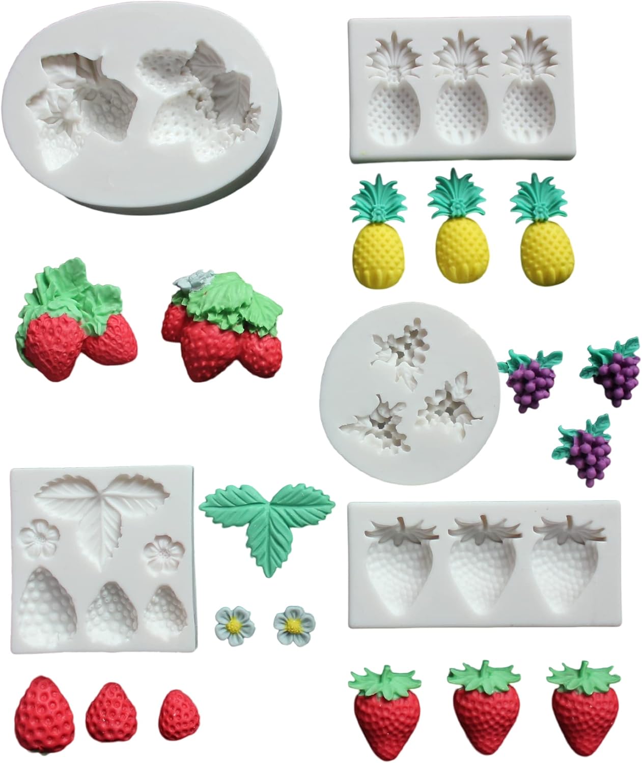 Lovely Small Items Silicone Fondant Molds Set For Cake Topper, Gumpaste, Candy & Chocolate, Polymer Clay and More (Fruits)