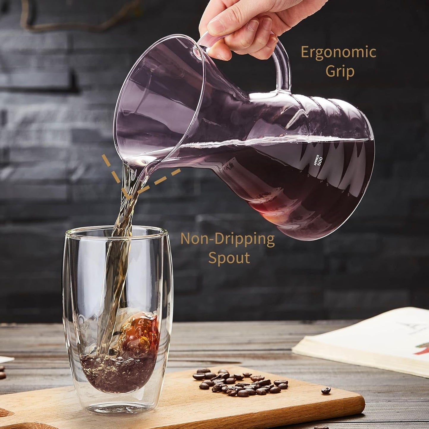 Unbreakable - Pour Over Coffee Maker with Permanent Stainless Filter 32 fl oz, Thickened Heat-Resistant Borosilicate Glass Dripper Coffee Brewer, Stovetop Safe, Pink