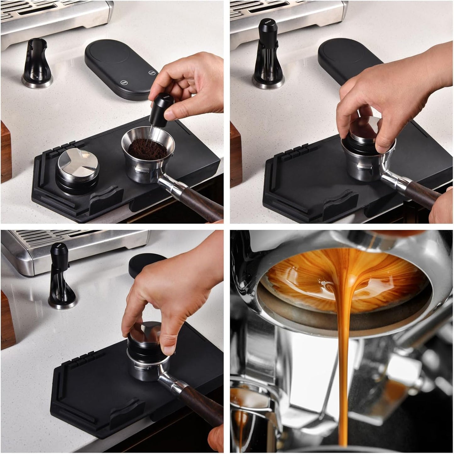 WDT Espresso Distribution Tool, MATOW 6 Prongs Coffee Needle Distribution Tool with Stand - Needle Espresso Distribution Stirrer - 0.4mm Thick Wires - Anodized Aluminum Handle and Stand