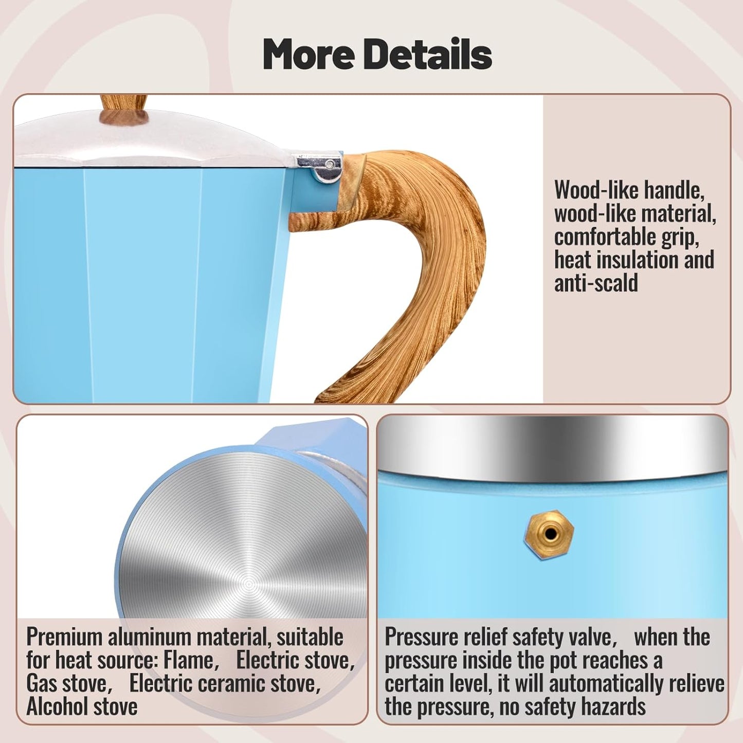 9 Cup Aluminum Moka Pot Classic Stovetop Espresso Coffee Maker 450ml 15oz Coffeemaker Percolator Mocha Pot Greca Coffee Maker Cafe Makers for Italian and Cuban Café Brewing Blue