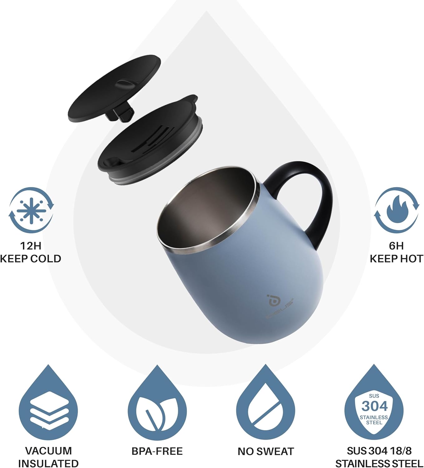 Ideus 16 oz (470 ml) Insulated Coffee Mug with Handle and Lid, Double Wall Stainless Steel Vacuum Thermal Coffee Mug, Travel Coffee Cup Thermal Cup for Home and Office (Ultimate Gray)