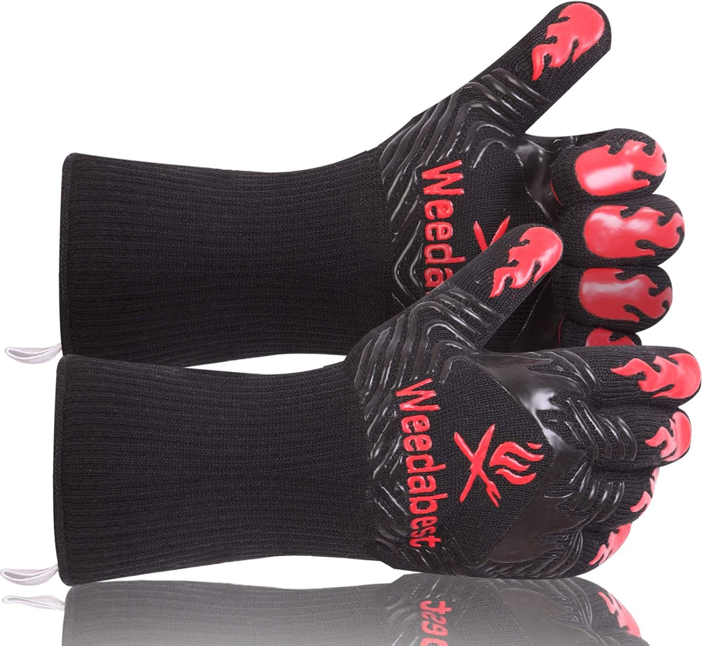 WEEDABEST Hot BBQ Gloves Heat Resistant Kitchen Oven Mitts Professional Long Heat Resistant Cooking Gloves for Grill,Grilling,Smoker,Barbeque,13.5 inch-Gray