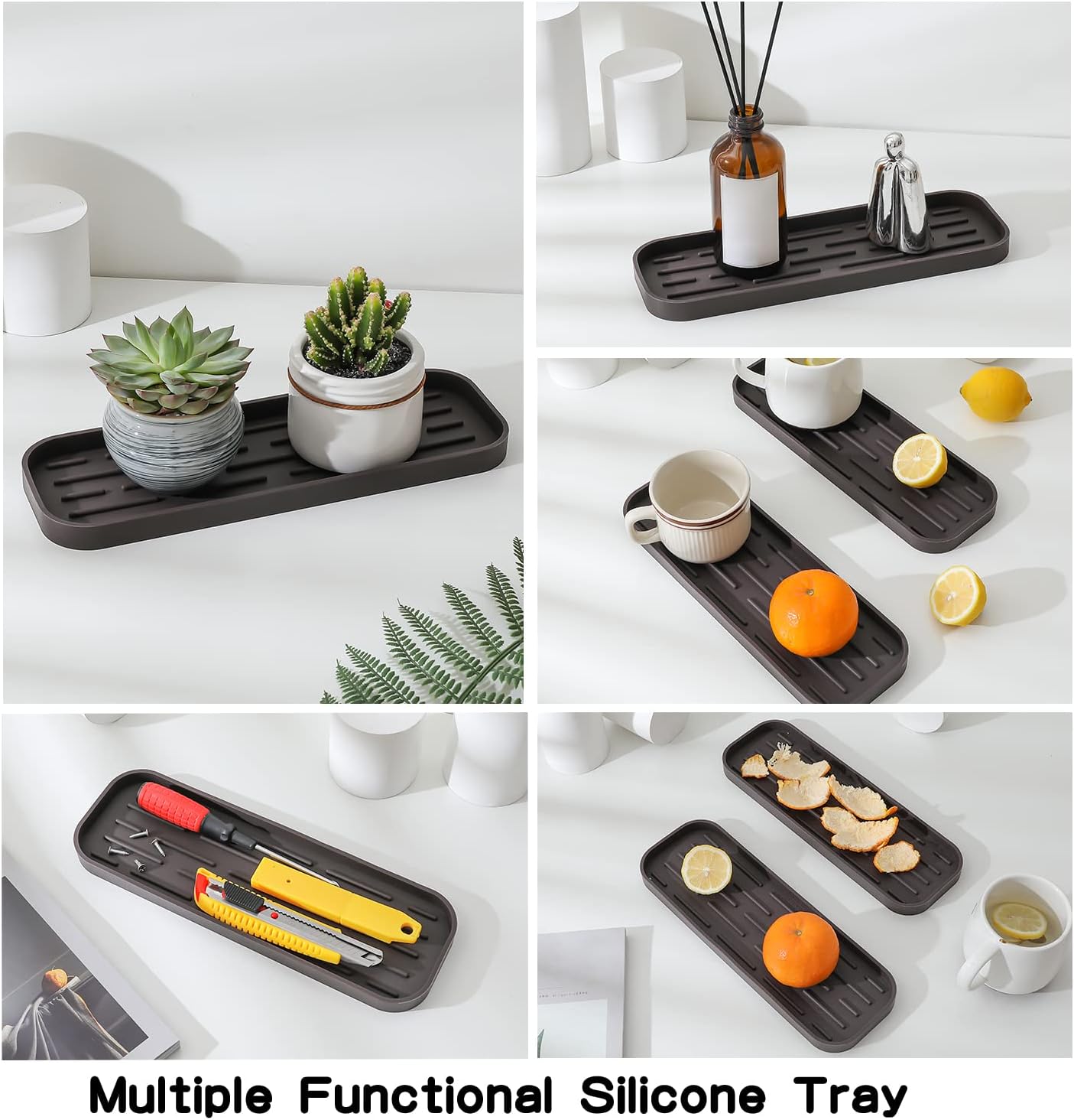 Silicone Kitchen Sink Organizer Tray for Multiple Usage,Eco-Friendly Sponges Holder for Kitchen Bathroom Counter or Sink,Dish Soap Dispenser,Scrubber,Bottle,Cup (Coffee, 12"×4")