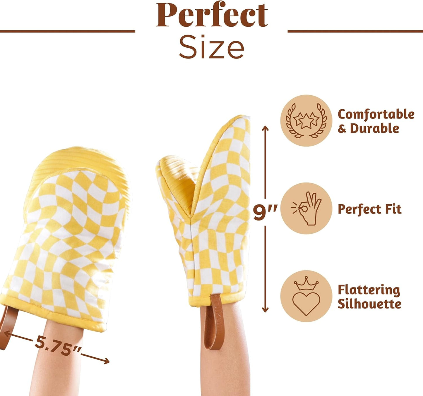 Folkulture Mini Oven Mitts or Short Oven Mitts | (5.75 x 9) Set of 2 Cotton Yellow Oven Mits Heat Resistant for Kitchen Decor | Yellow Check Kitchen Mittens or Oven Mitt with Hanging Loop