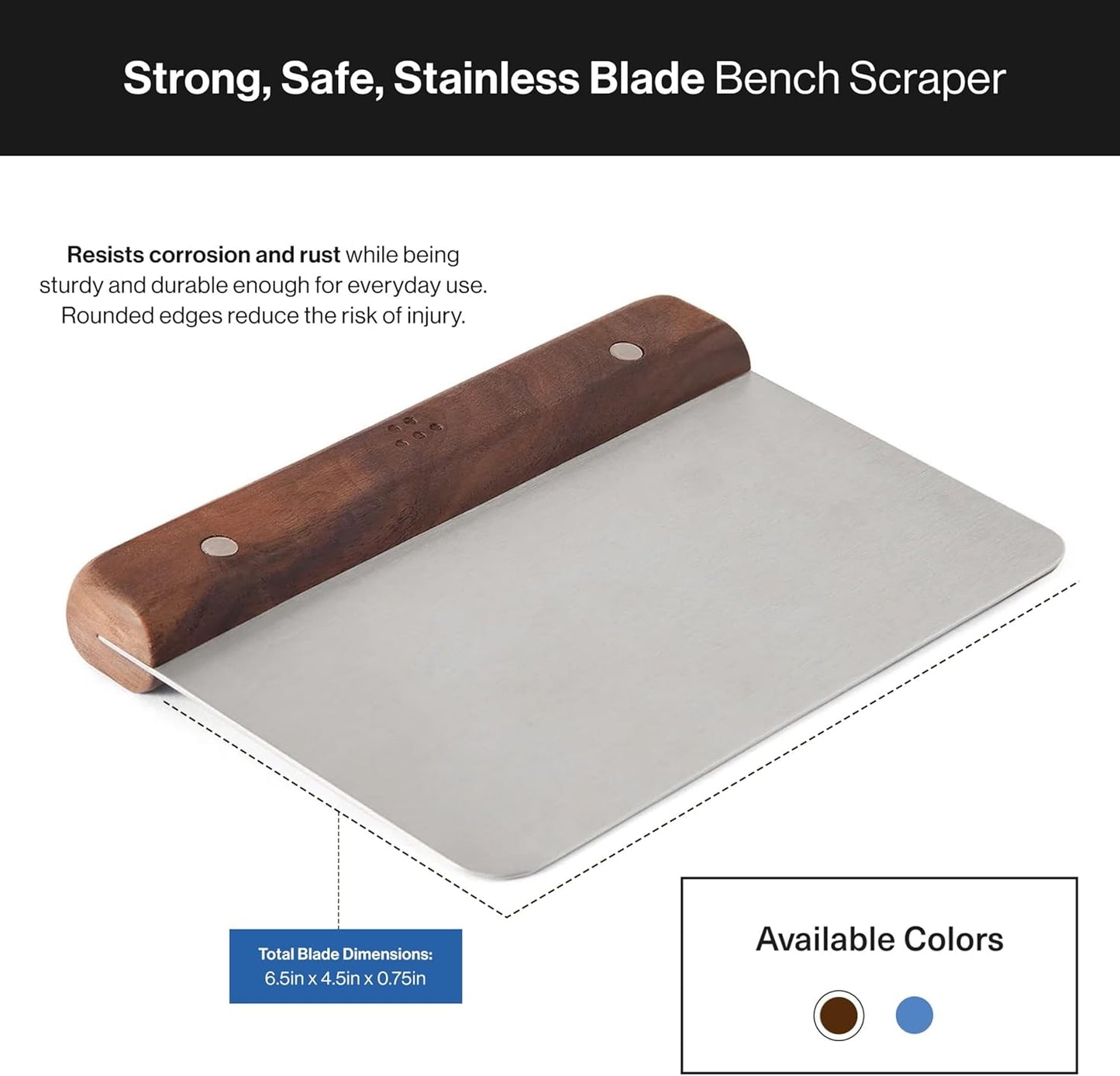 Misen Stainless Steel Bench Scraper - Versatile Food Scraper with Walnut Handle - Ideal for Kitchen, Pastry & Dough - Durable Cutting Board Scraper Tool - Effortless Transfer into Pots & Pans -Walnut